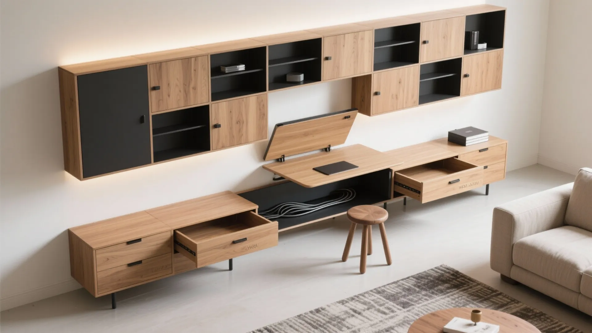 3) Modular, Multi‑Tasking Console (Media + Micro‑Desk)