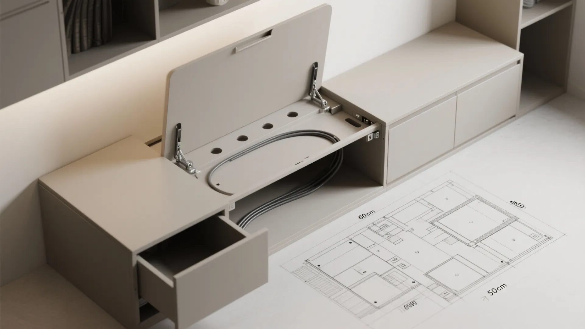 Modular media unit with hidden desk