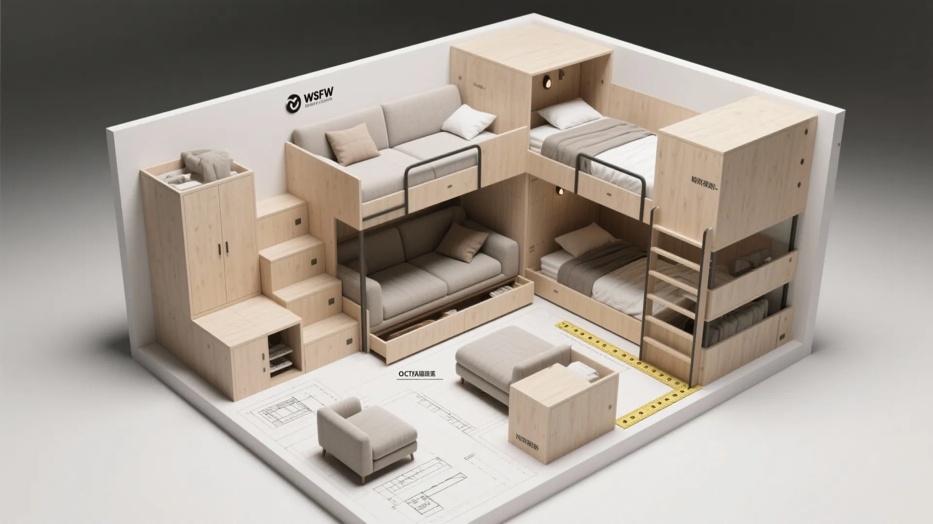 5. Modular bunks with trundle and flexible configuration