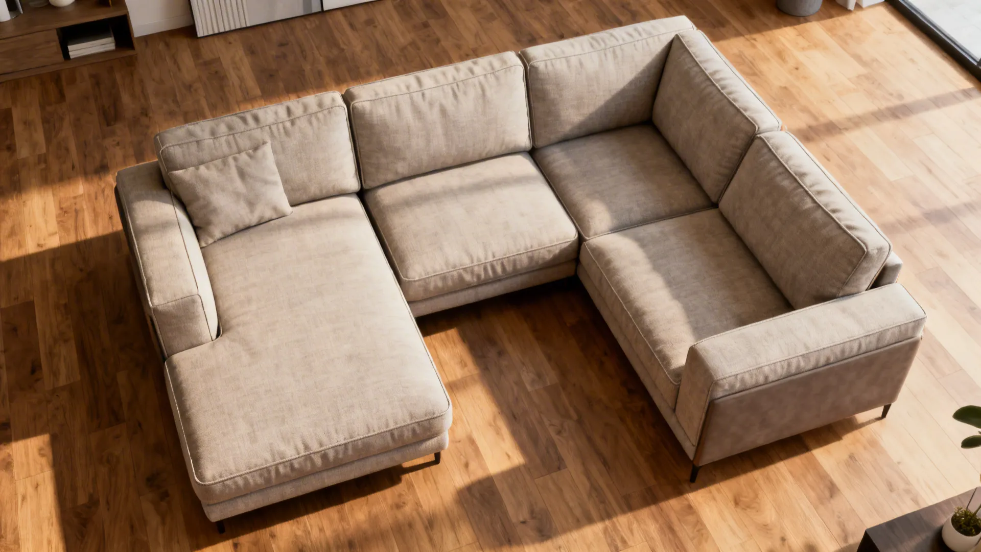 Two-piece modular sofa set shown both assembled and separated to highlight reconfiguration options.