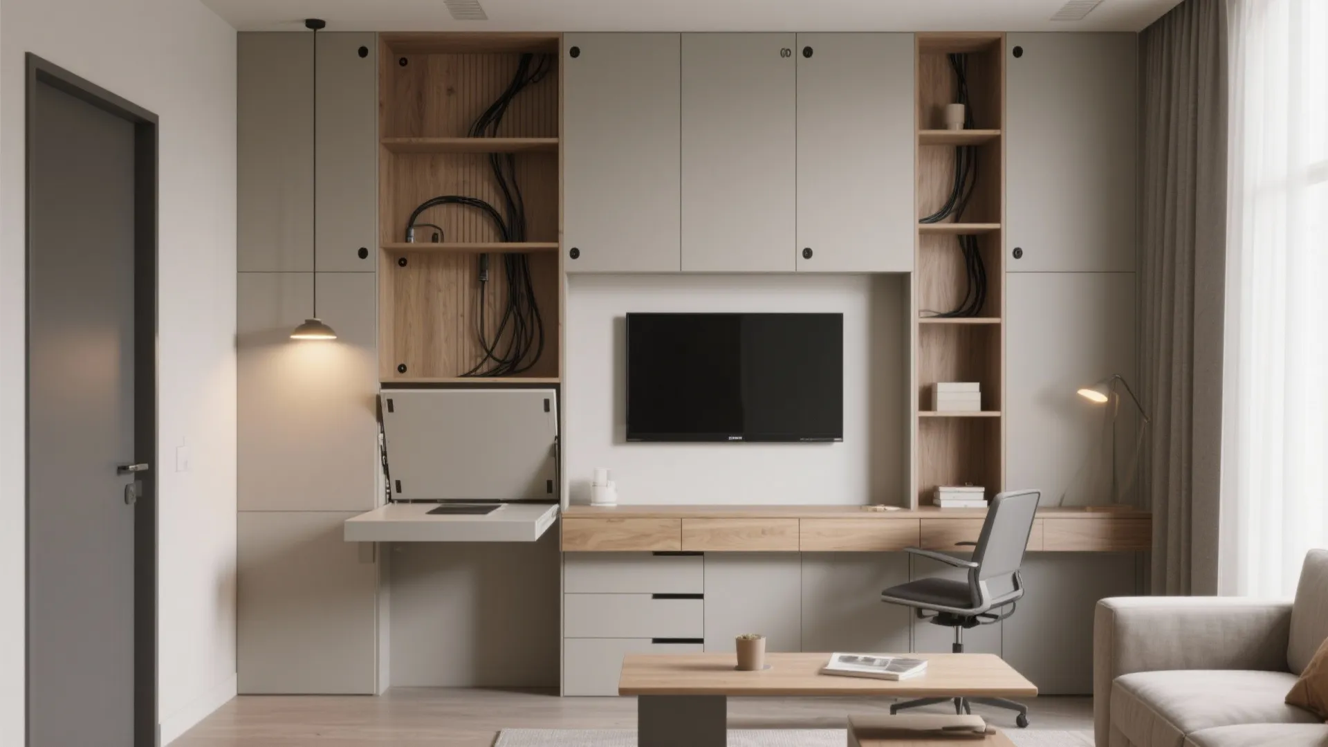 Modular media unit with hidden desk