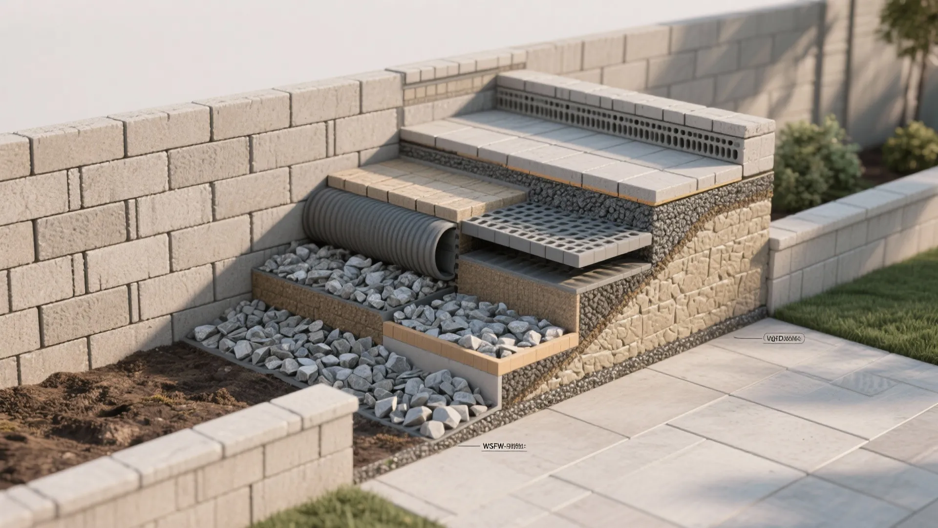 Segmented Modular Block Wall with Hidden Drainage