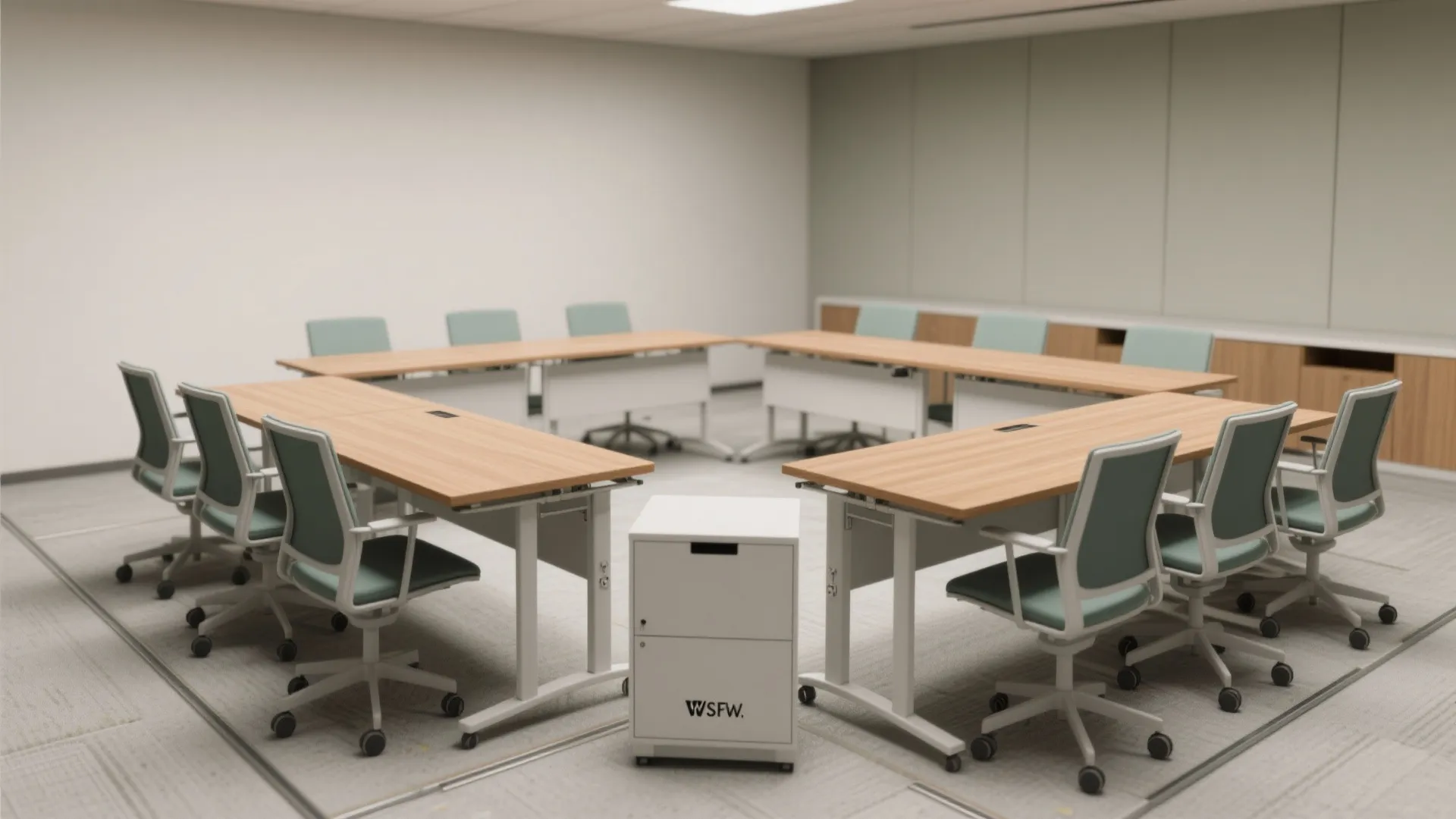 Modular geometry that flips from boardroom to workshop