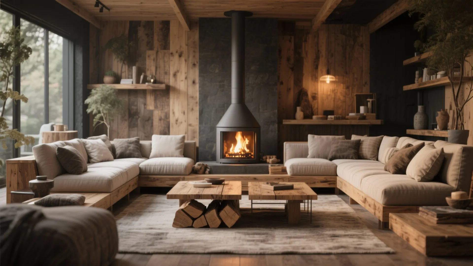 10. Modular Sectional with Freestanding Wood Stove