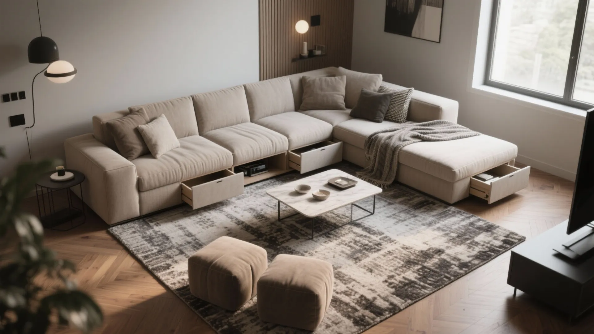 1. Zone with multiuse furniture