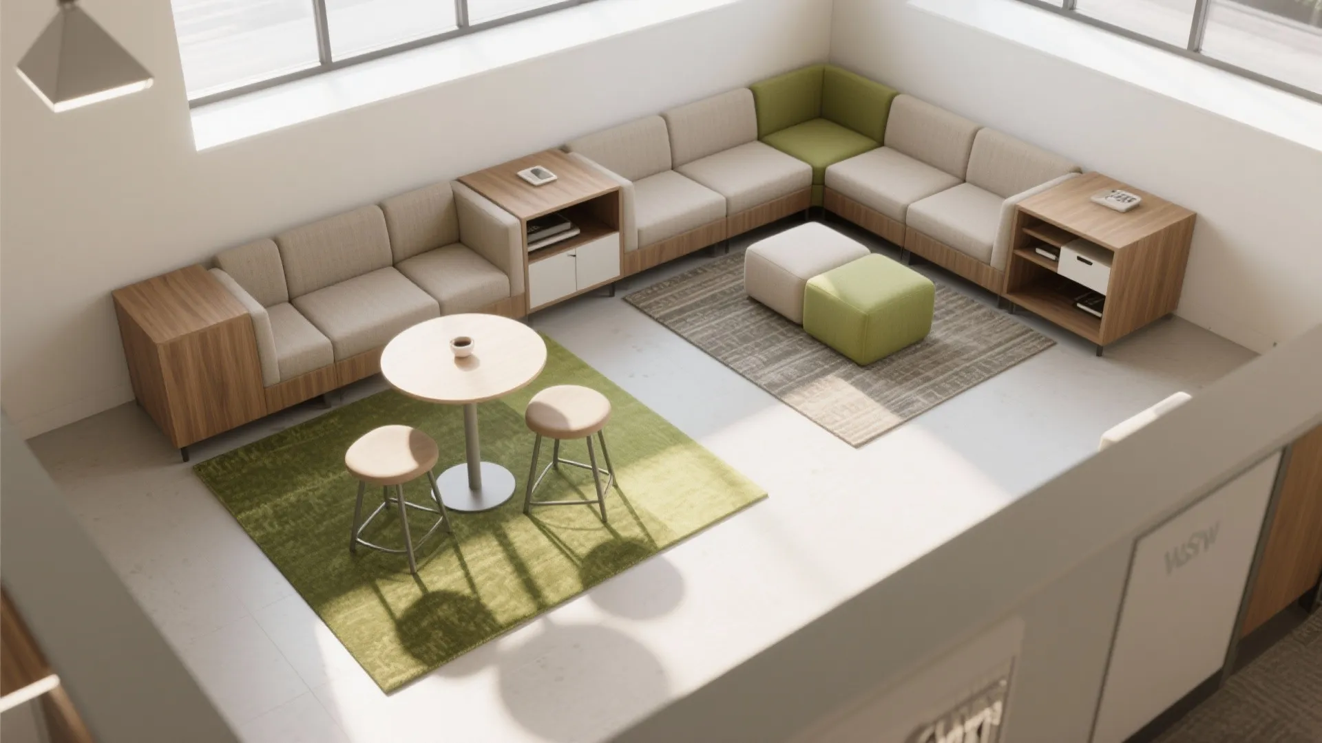 Flexible seating zones with modular pieces