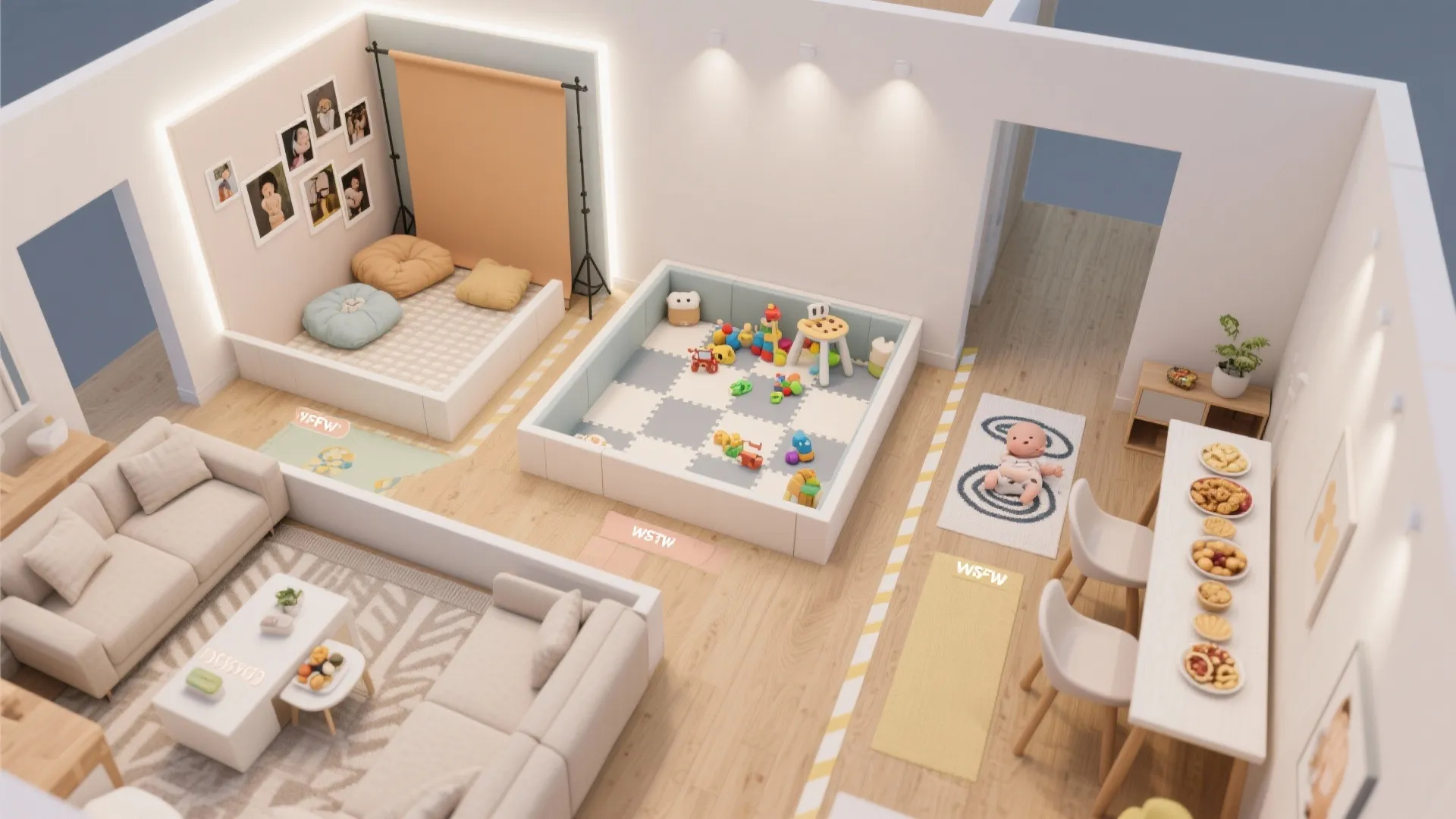 Modular Zones: Photo Corner, Play Mat, Snack Strip