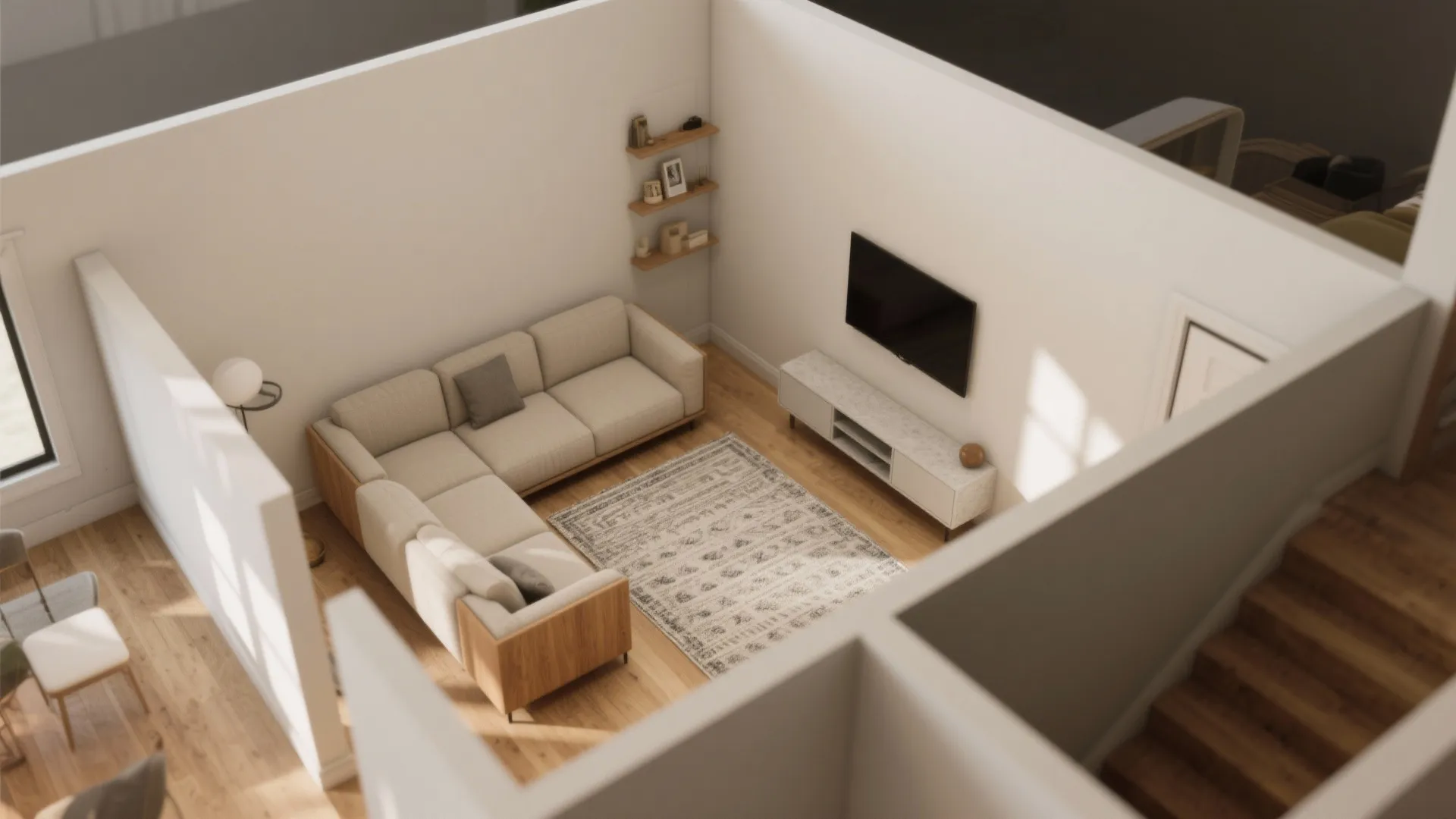 Zone a small living room with modular seating and rugs