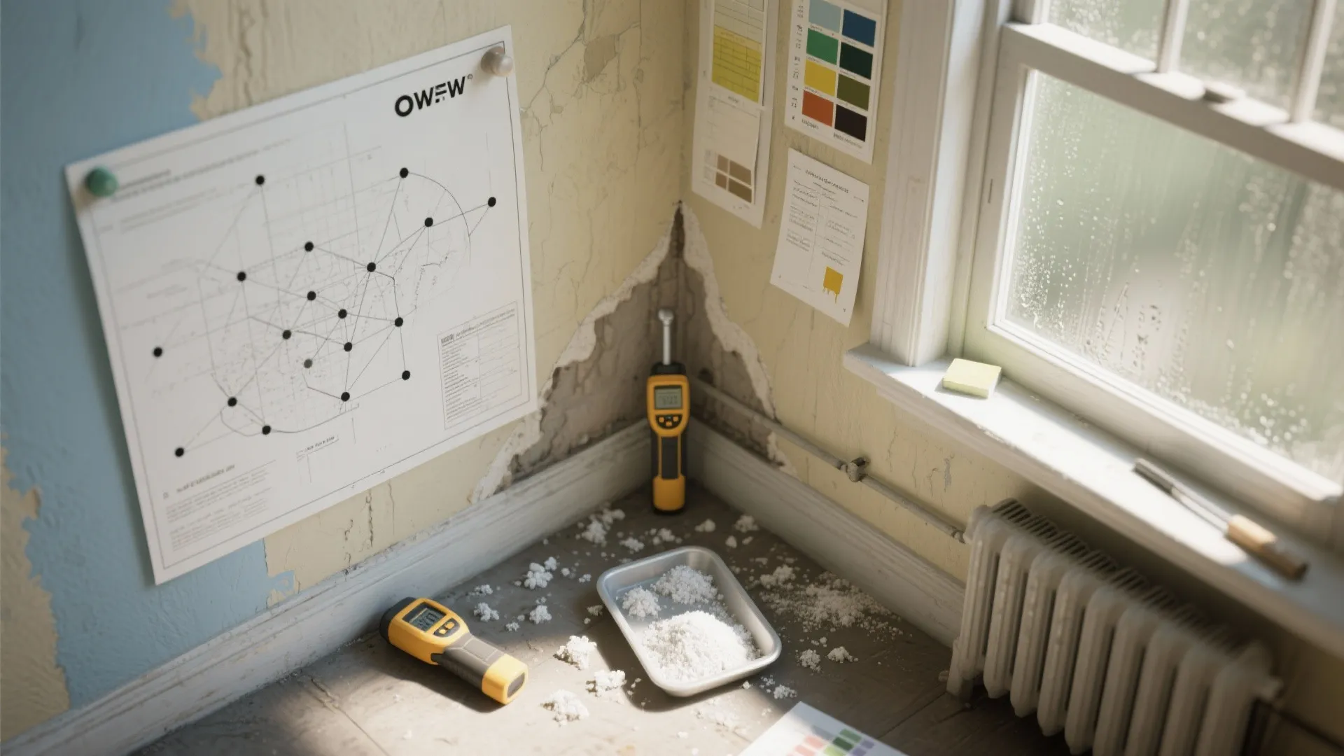 3. Identify moisture or efflorescence and fix the source