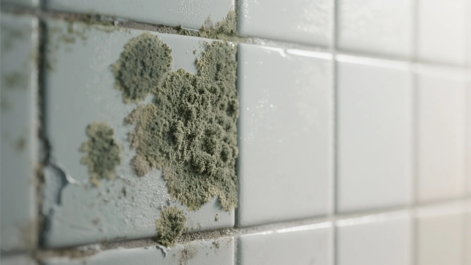 Macro comparison of fuzzy mold texture next to a clean sealed surface illustrating the difference.