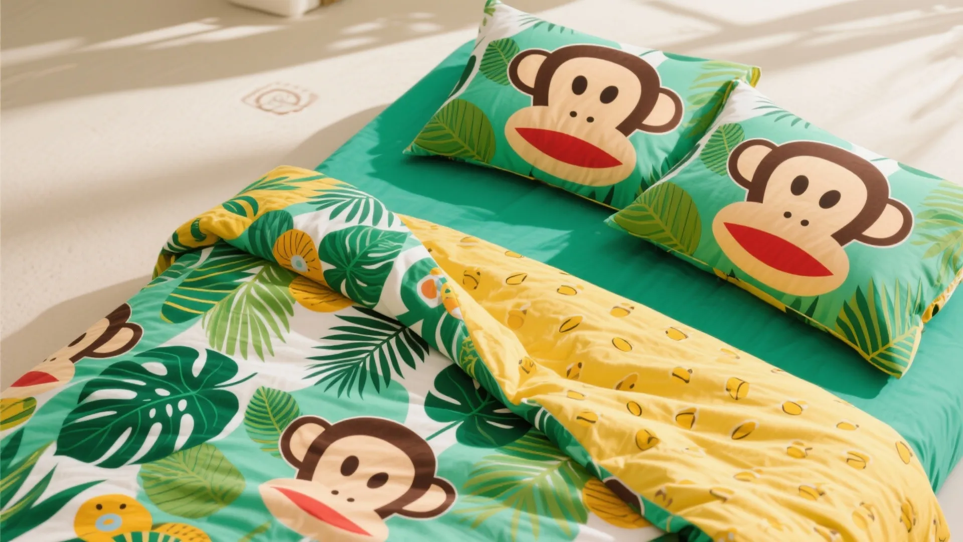 Monkey and tropical leaf pattern bedding set
