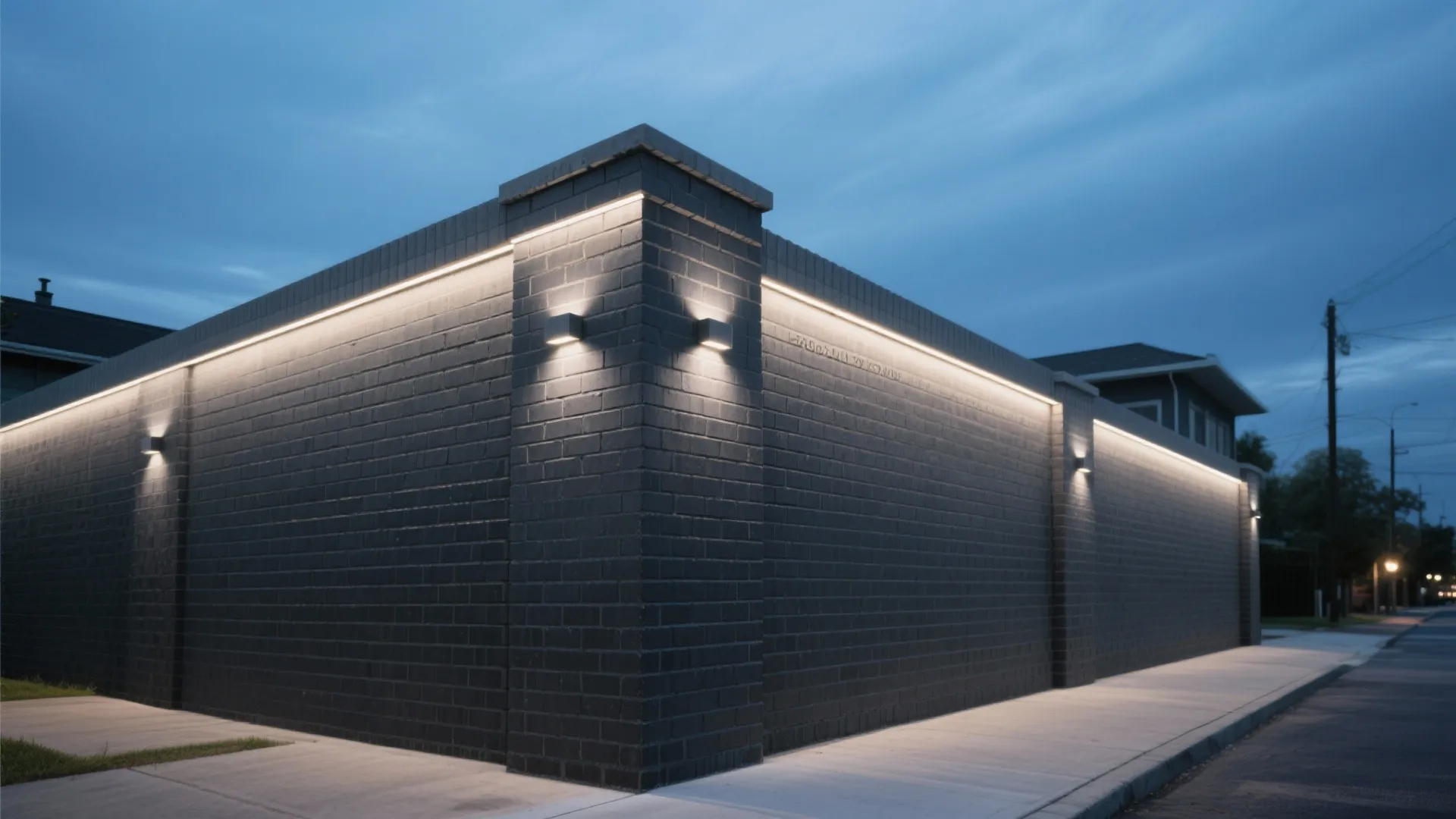 Monochrome Modern Brick with Crisp Copings and Lighting