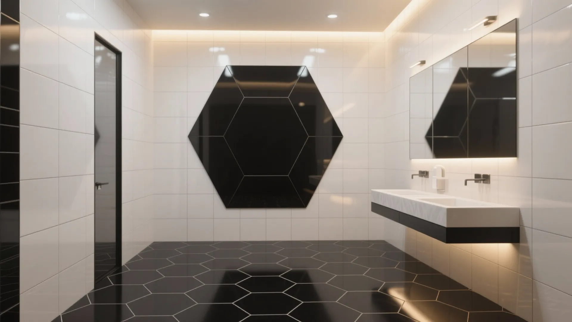 1. Monochrome Drama: Matte Black Floor, Glossy Wall Hexes