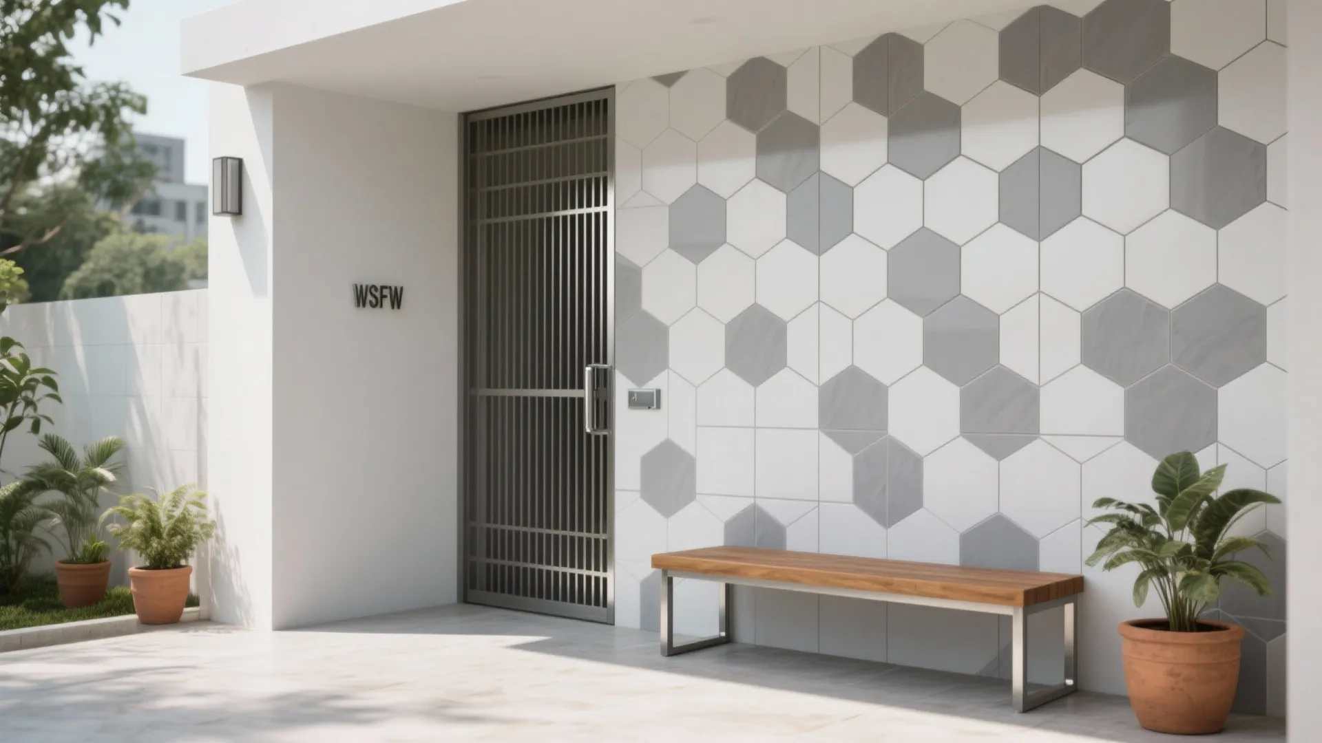 Monochrome Geometric Porcelain for Modern Minimal Porticos