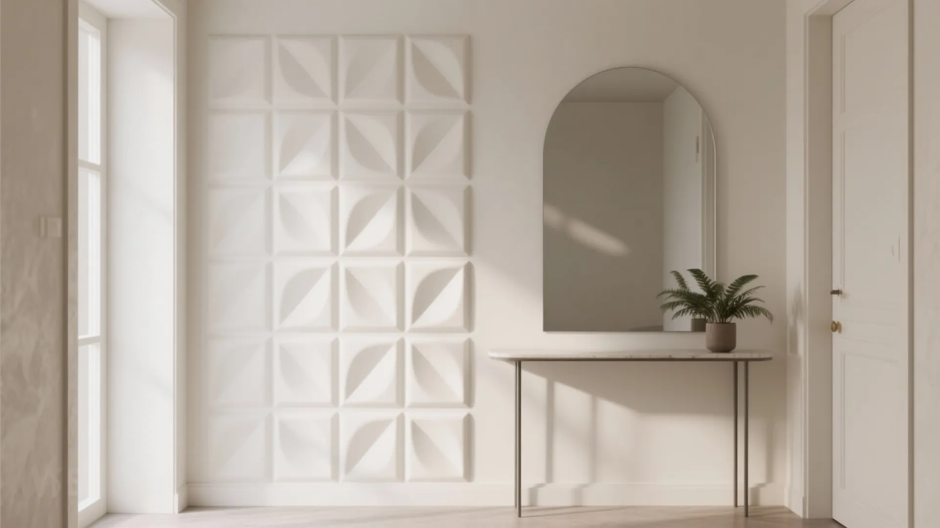 Minimalist geometric relief in a single shade