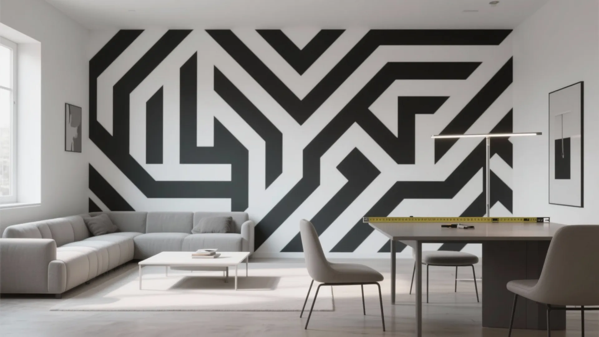2. Monochrome Geometric Mural