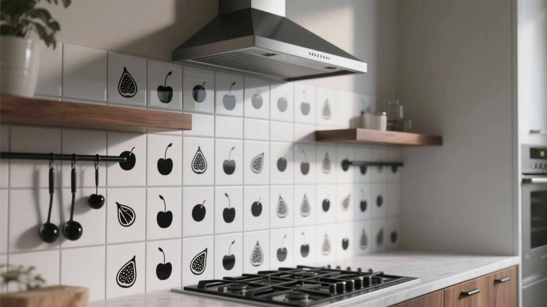 Monochrome Fruit Silhouette Grid: Black-and-White Modern