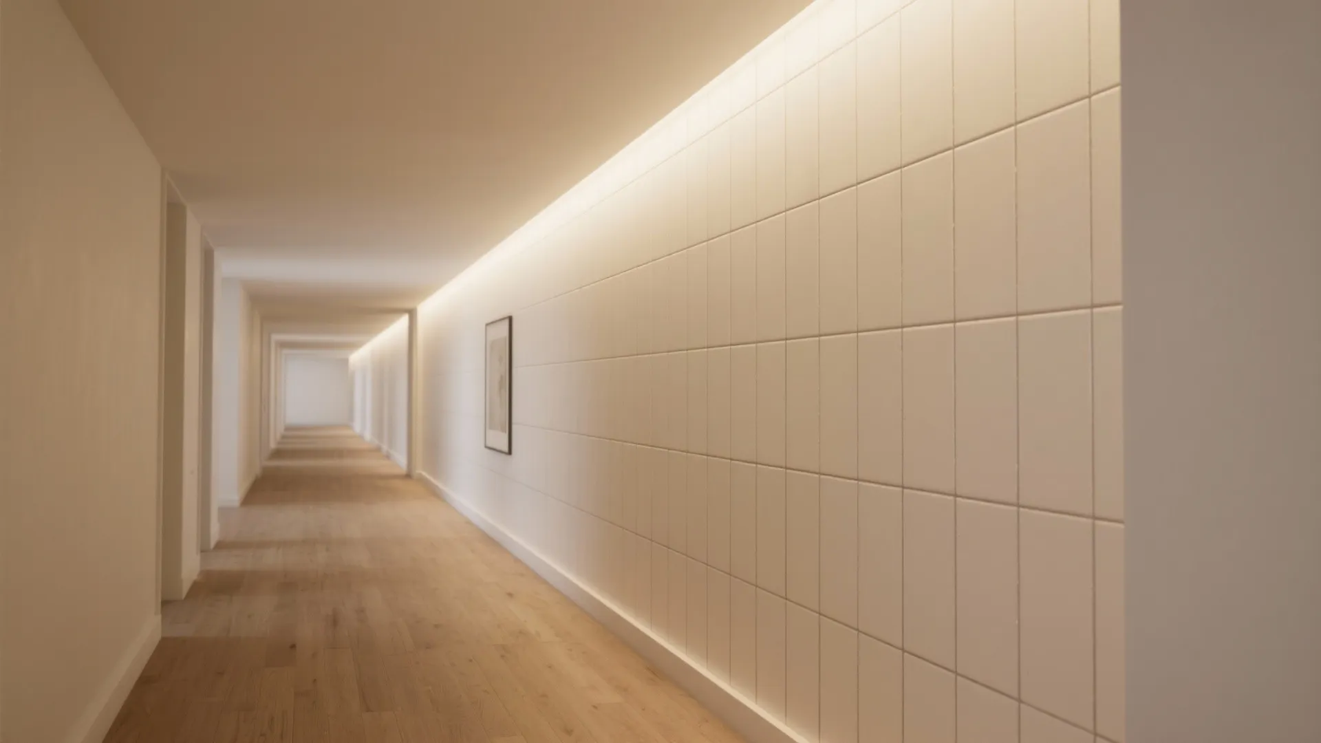 Monochrome minimalism that elongates the hallway