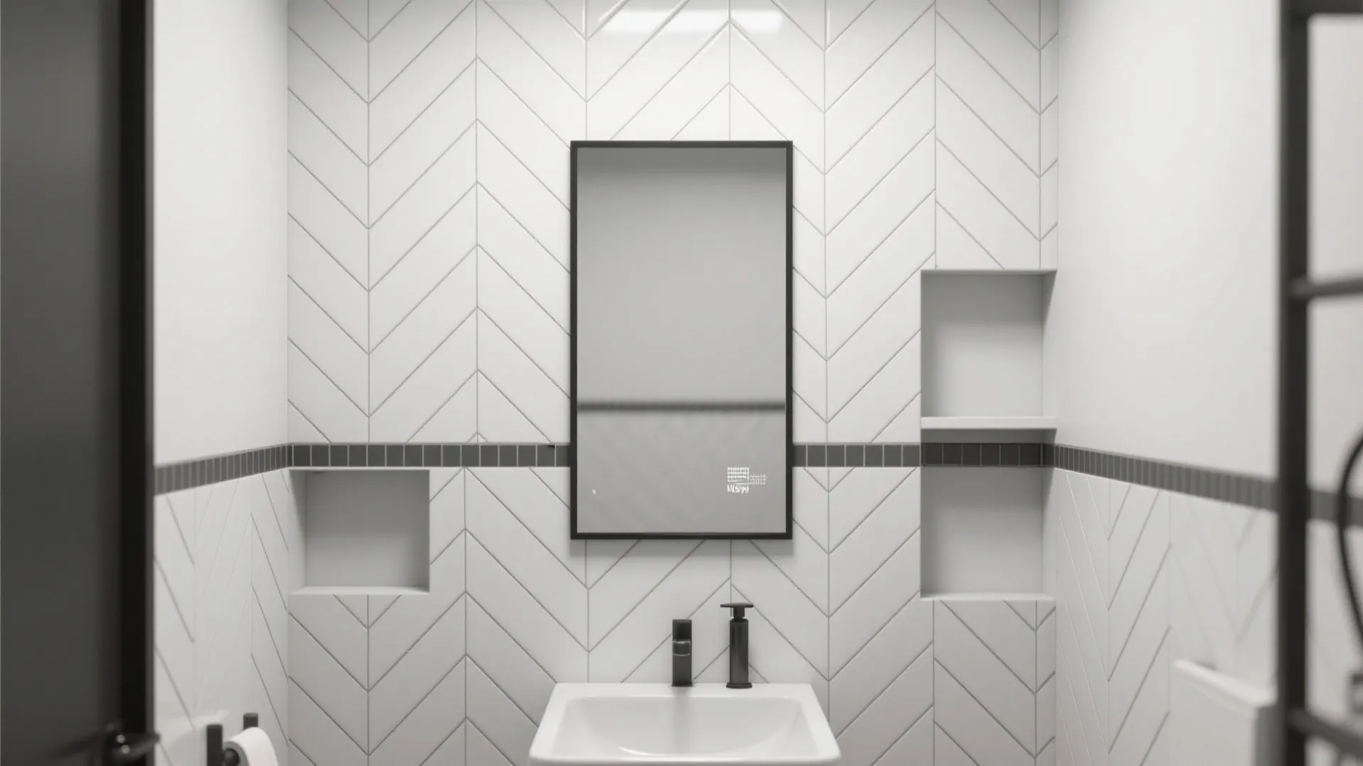 Monochrome Herringbone with Slim Black Accents