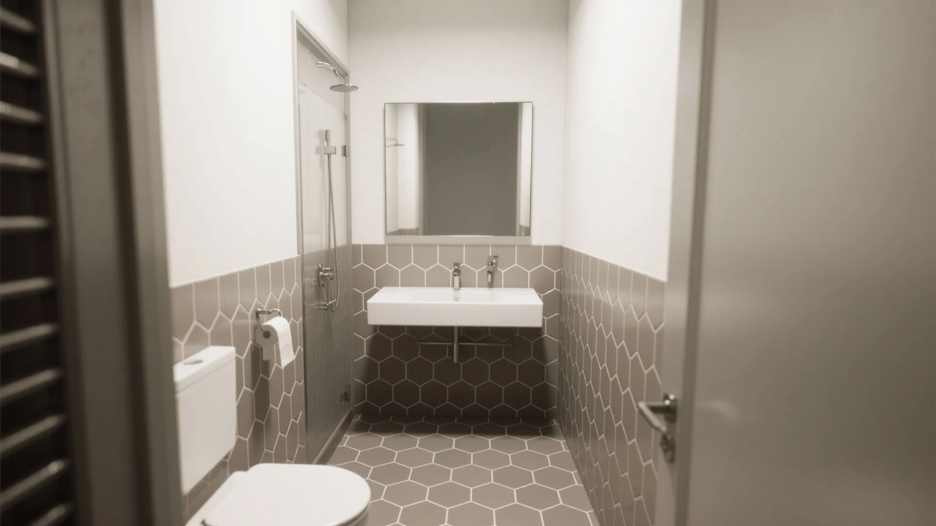 Monochrome Hexagon Mosaic for Small Baths