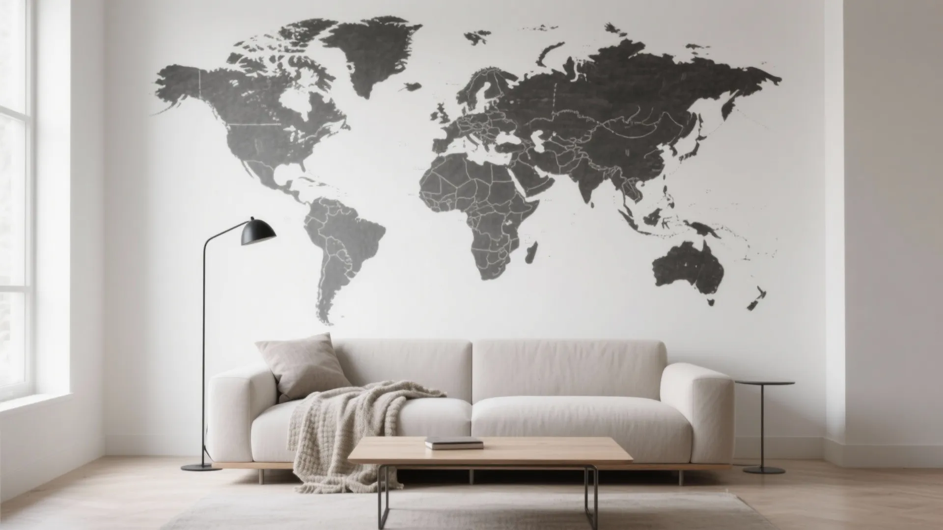 Minimalist Monochrome Map Mural