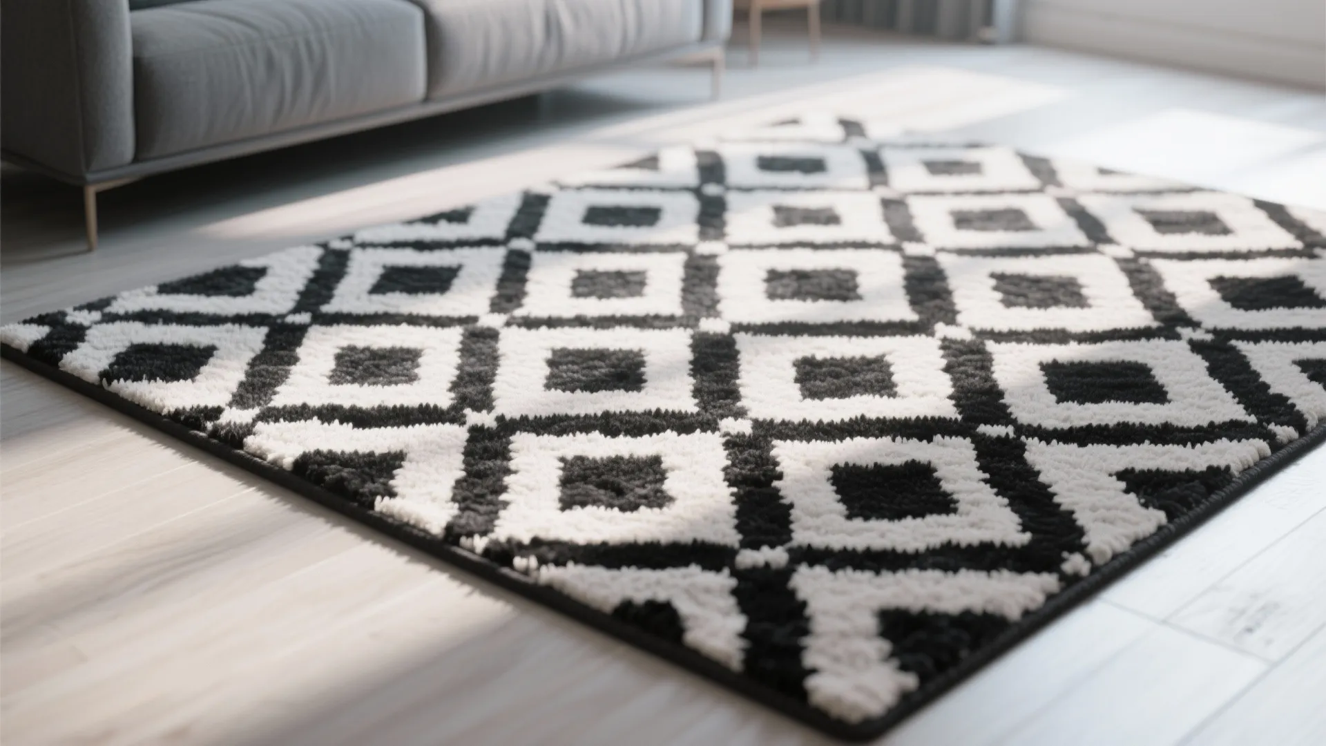 7. Monochrome Patterned Rug