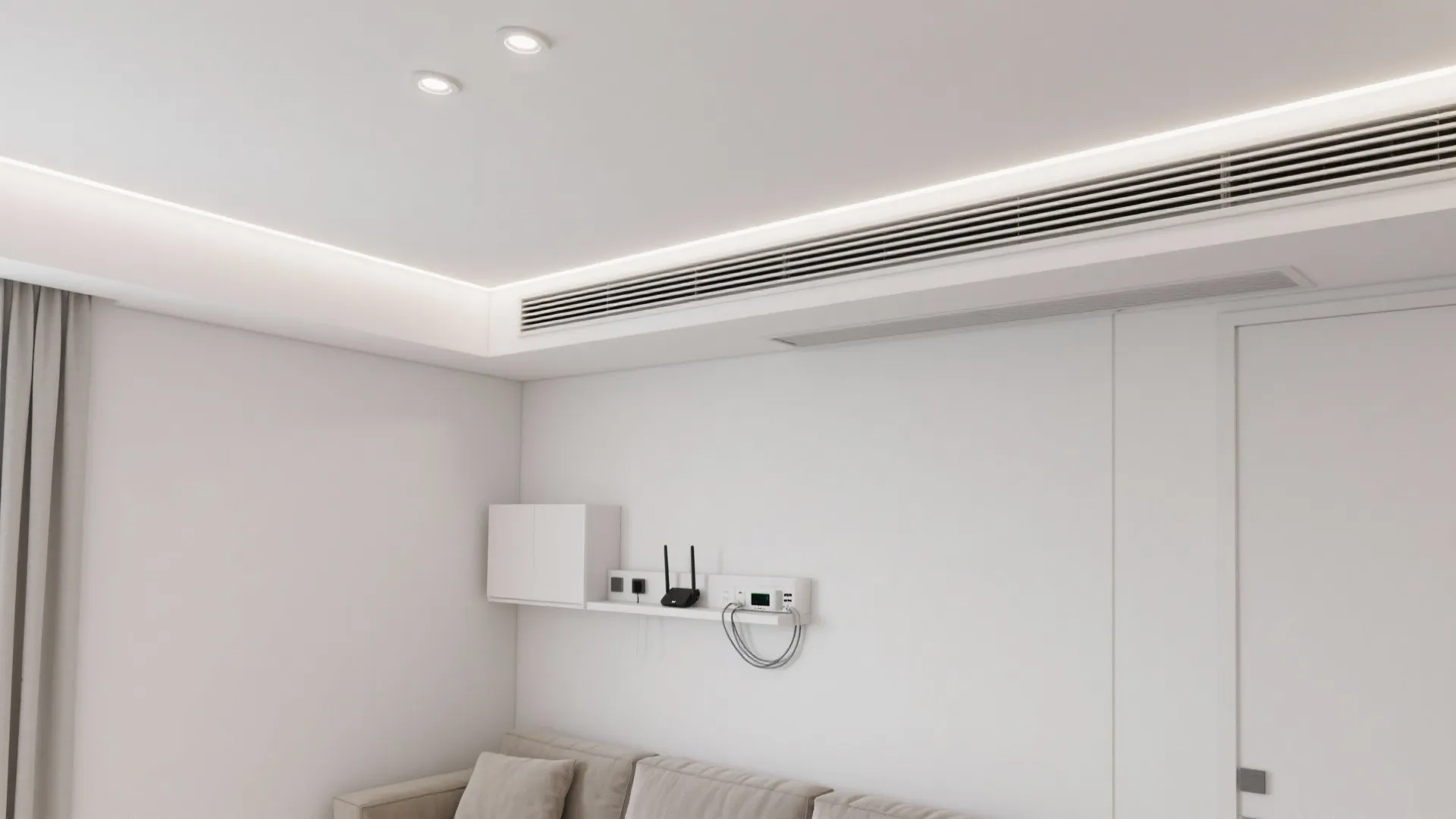 Monochrome Ceiling with Hidden Storage Ridge