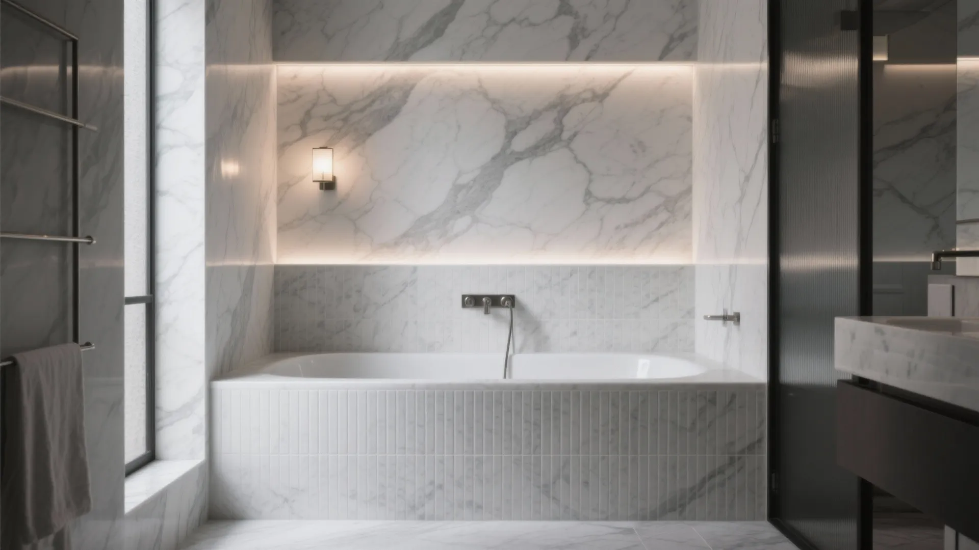 Monochrome Stone, Textured Tile, and LED Glow