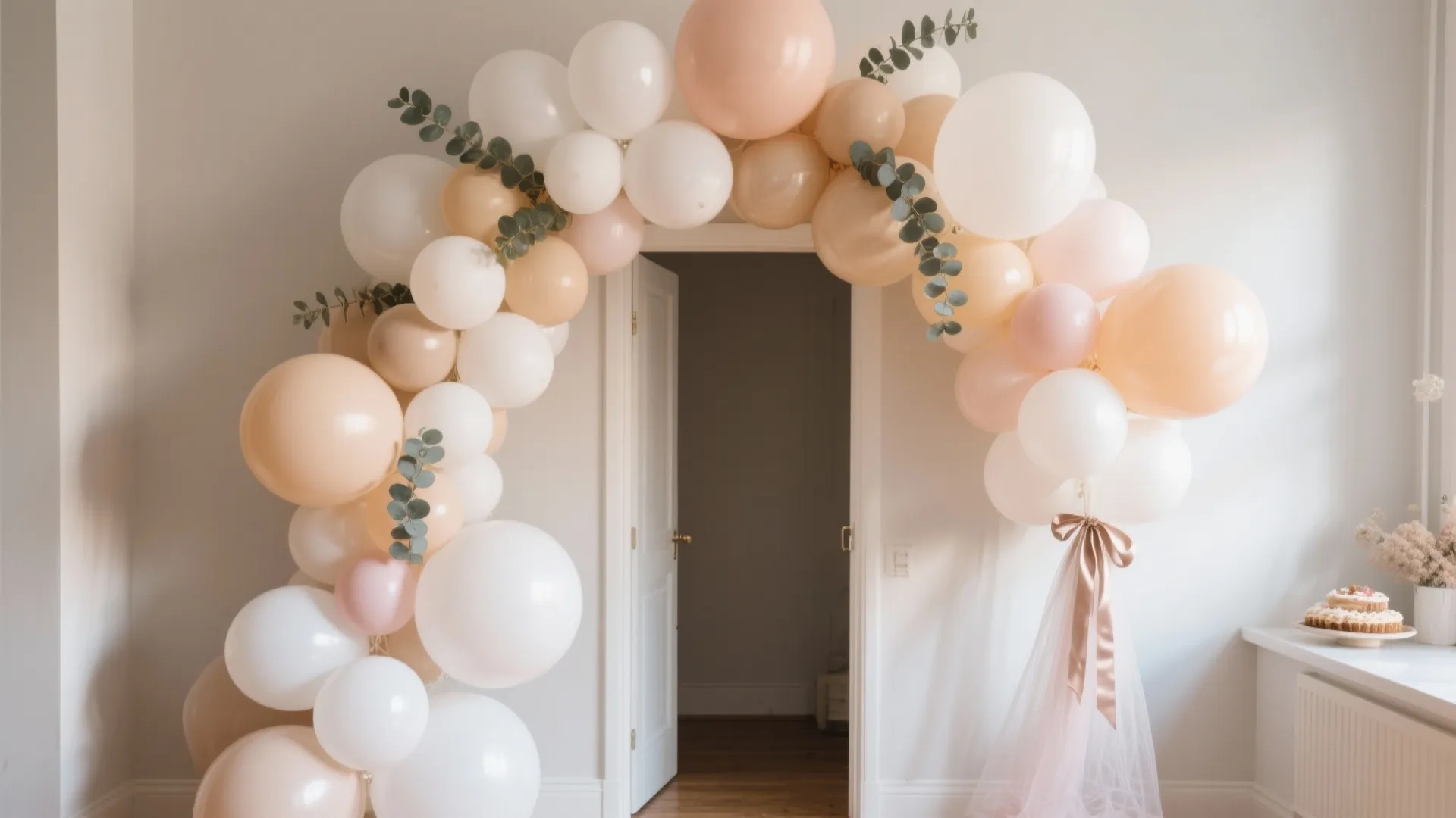 Soft monochrome balloon arch with texture
