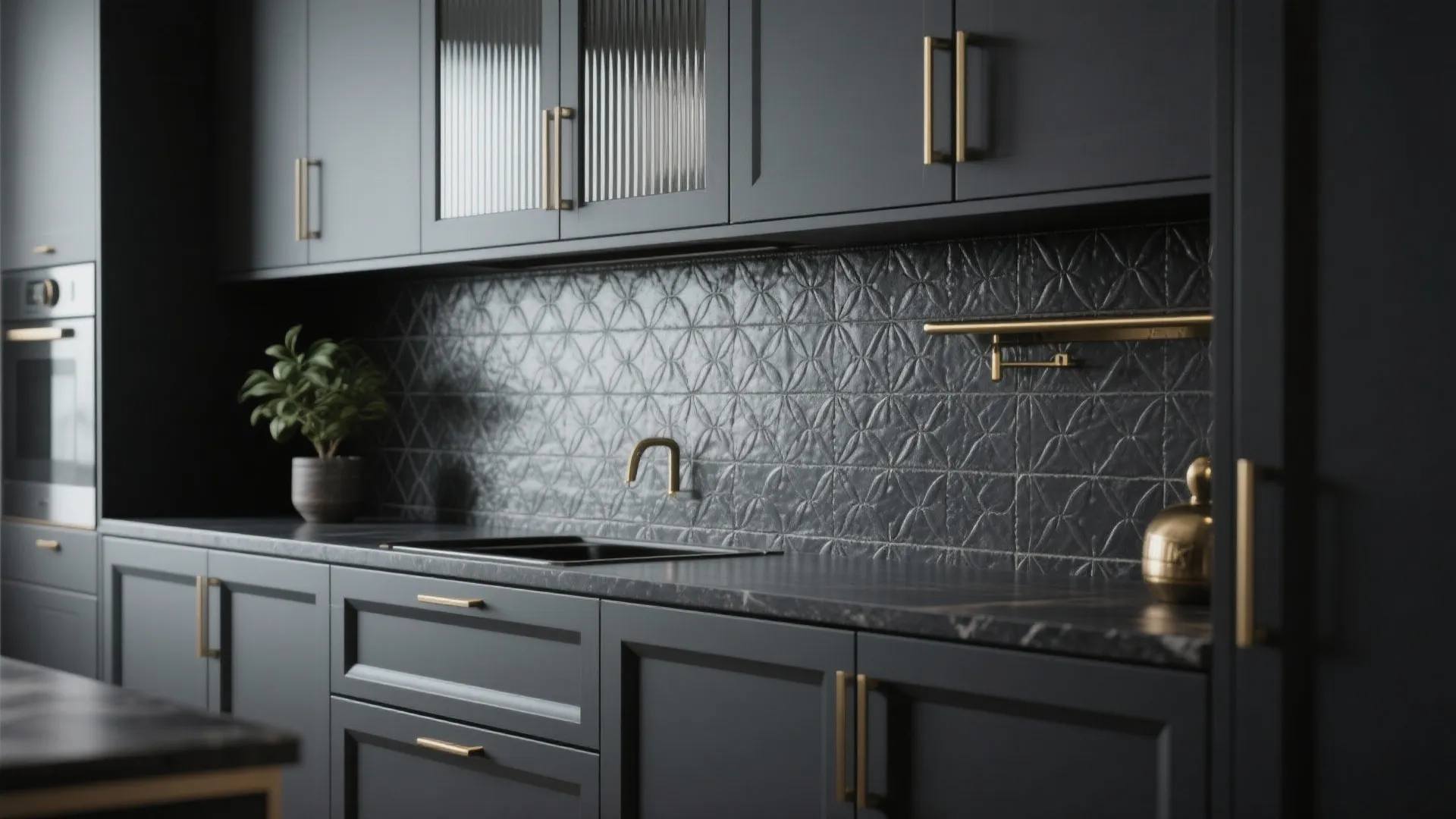 4. Monochrome with textured backsplash