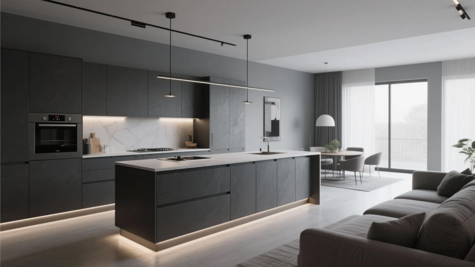 4. Monochrome Grey Walls + Bold Lower Tone