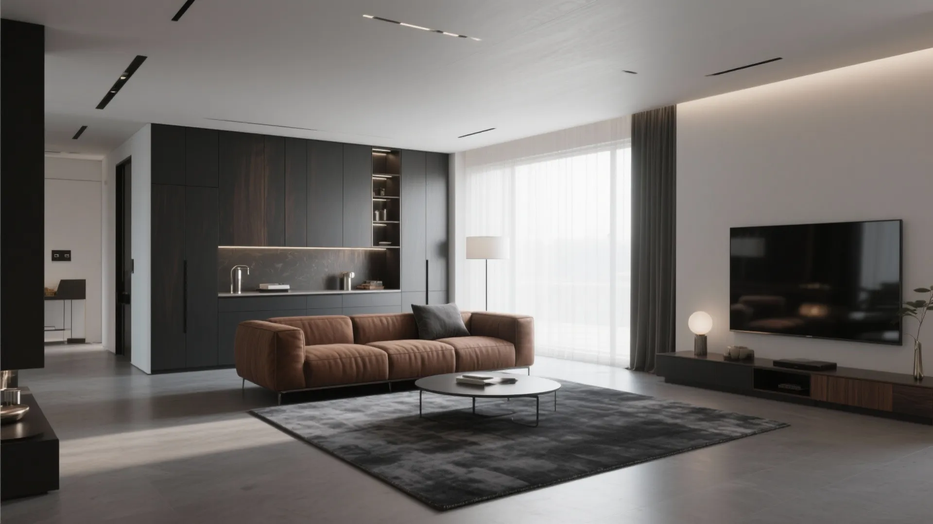 4. Contemporary Monochrome with Brown Accents