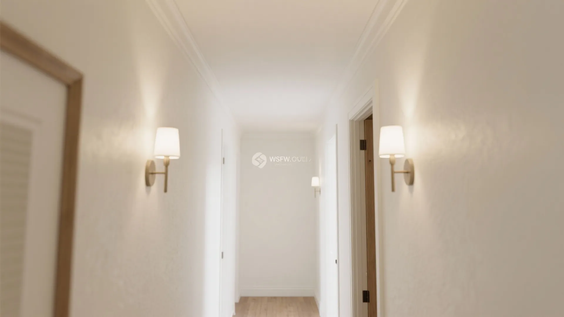 Small hall with ceiling and upper wall painted the same warm white for a seamless, taller look.