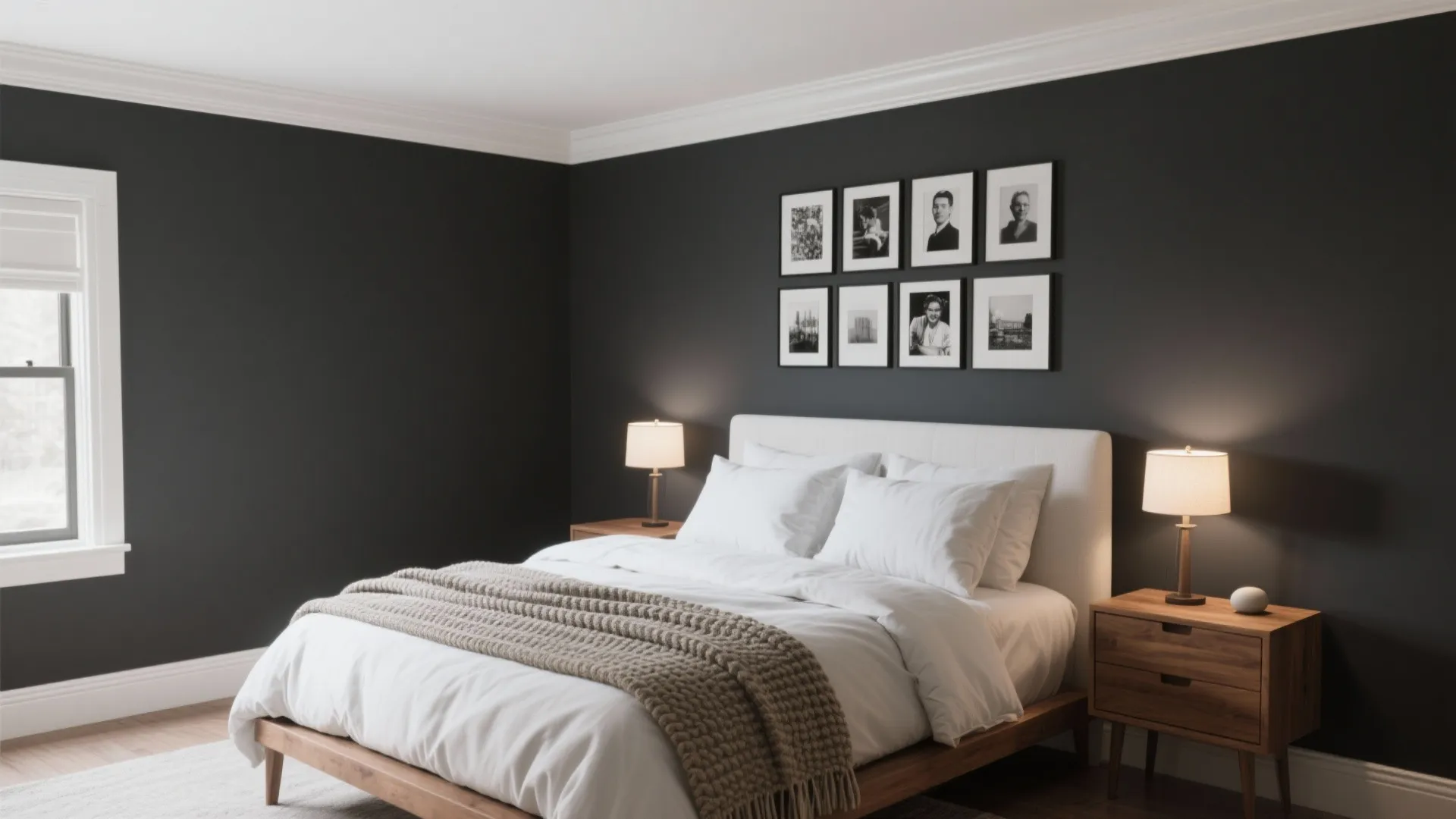 High-Contrast Monochrome: Charcoal with Crisp White Trim