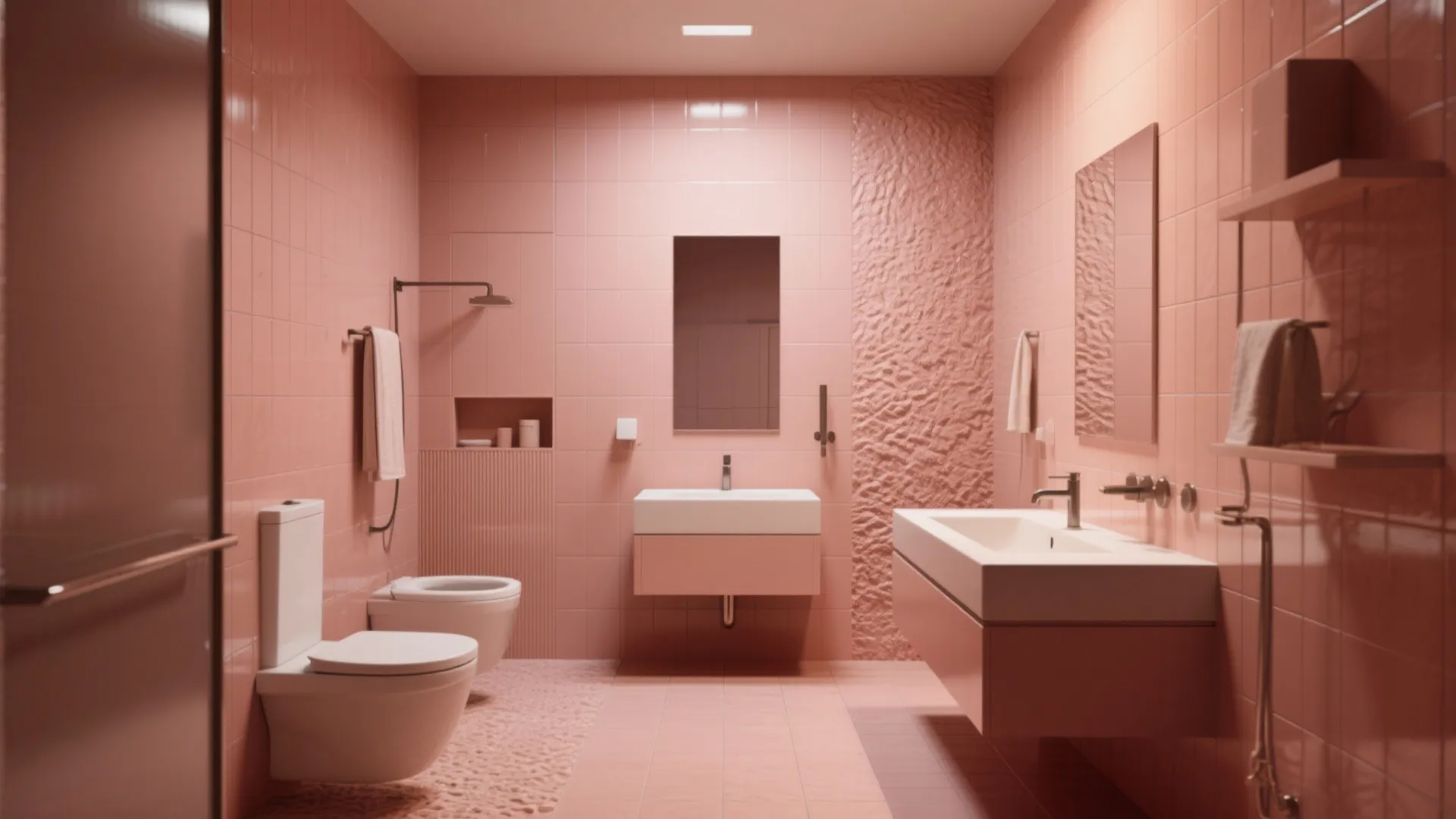 5. Monochrome Coral with Tone-on-Tone Tiles