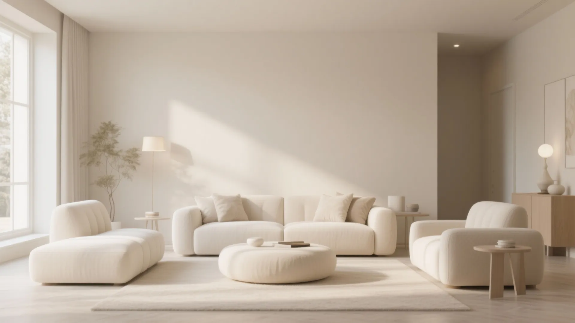 8. Monochromatic Walls and Cream Furniture