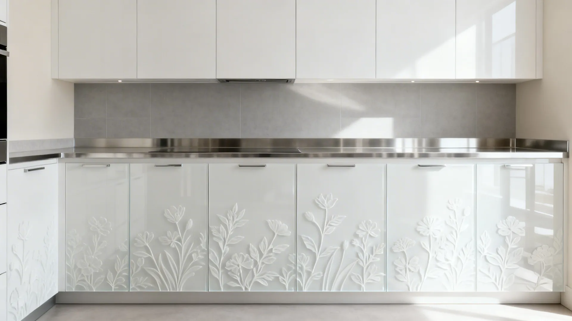 Monochrome florals for seamless modern cabinets