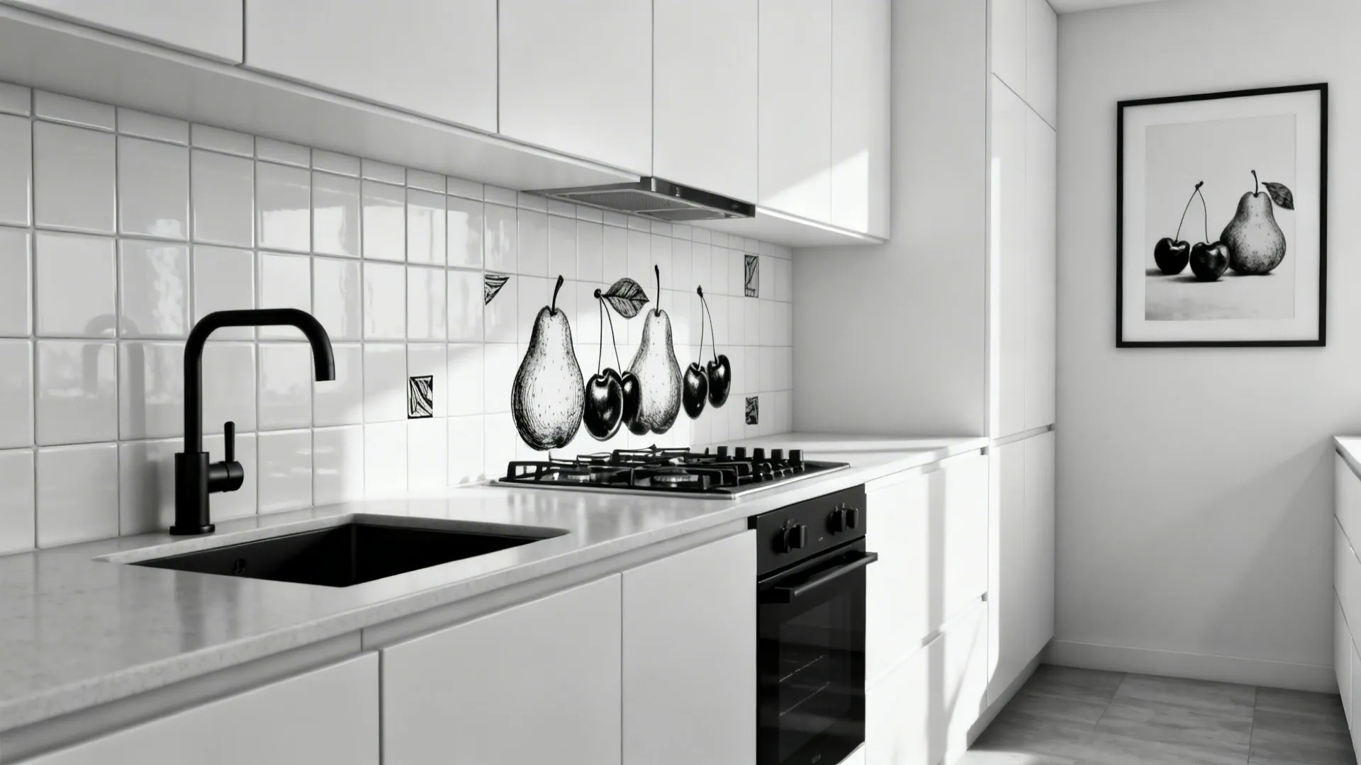 Monochrome Line Art: Graphic Fruit with Modern Minimalism