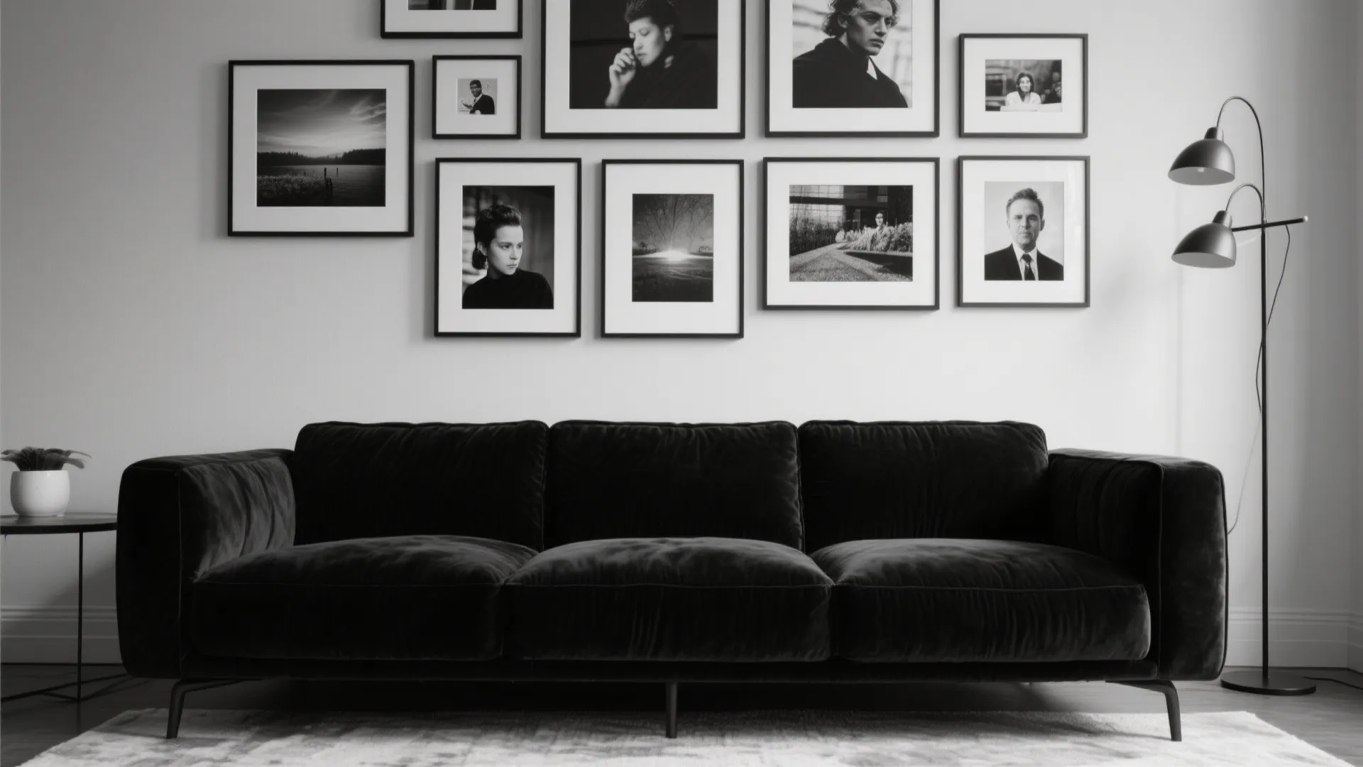 Monochrome Gallery Wall Above Black Furniture