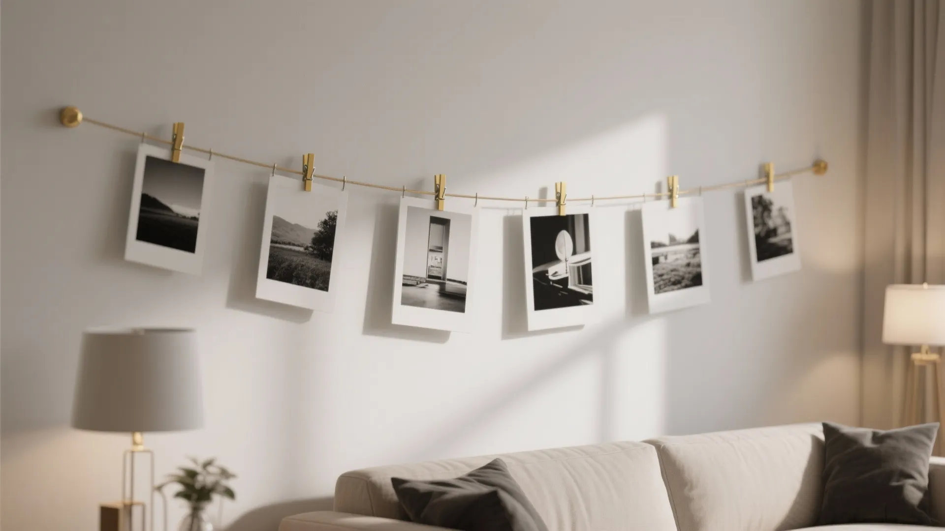 6. Monochrome Gallery Wall with Gold Accents