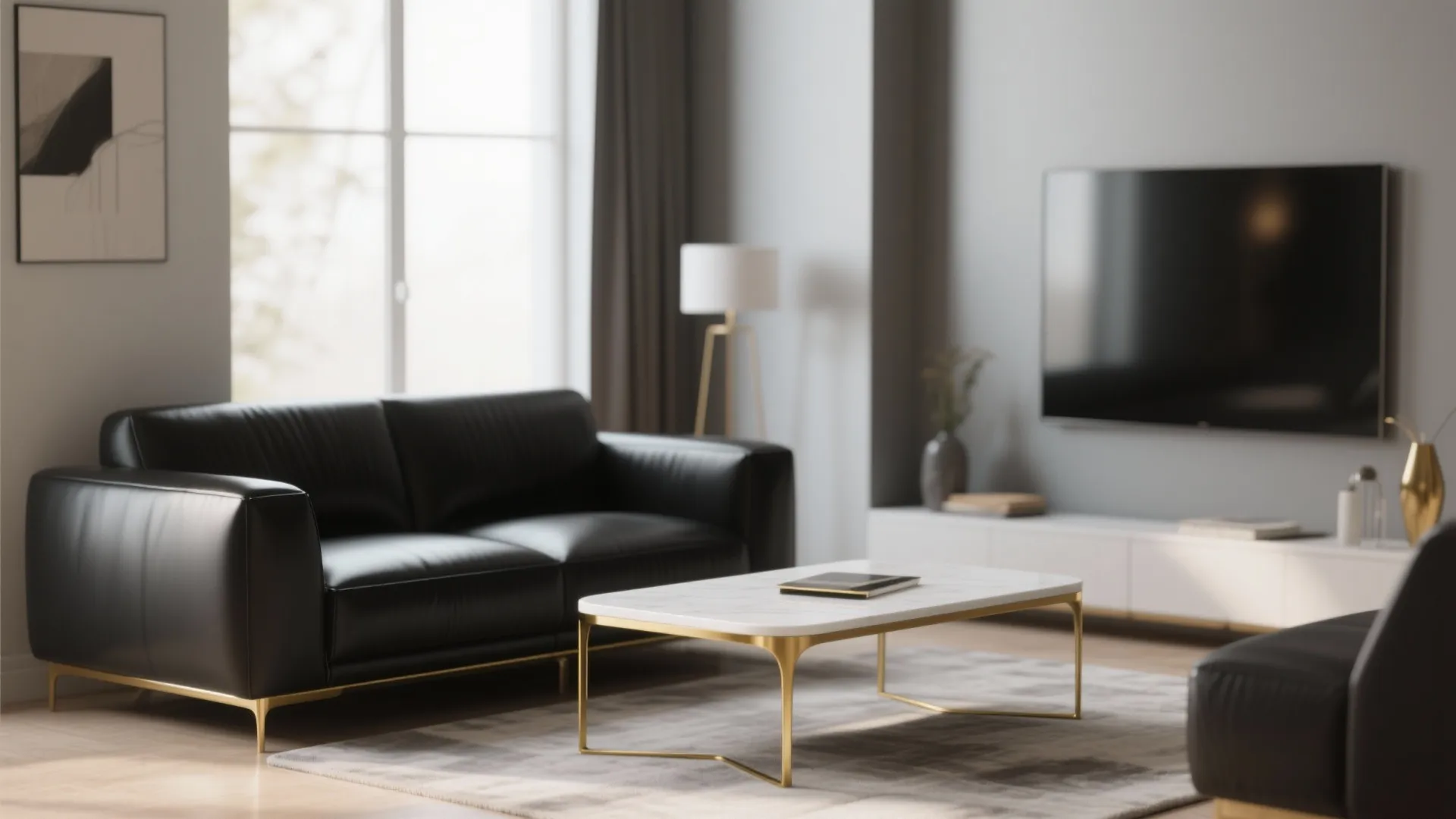 3. Monochrome Furniture with Gold Trim