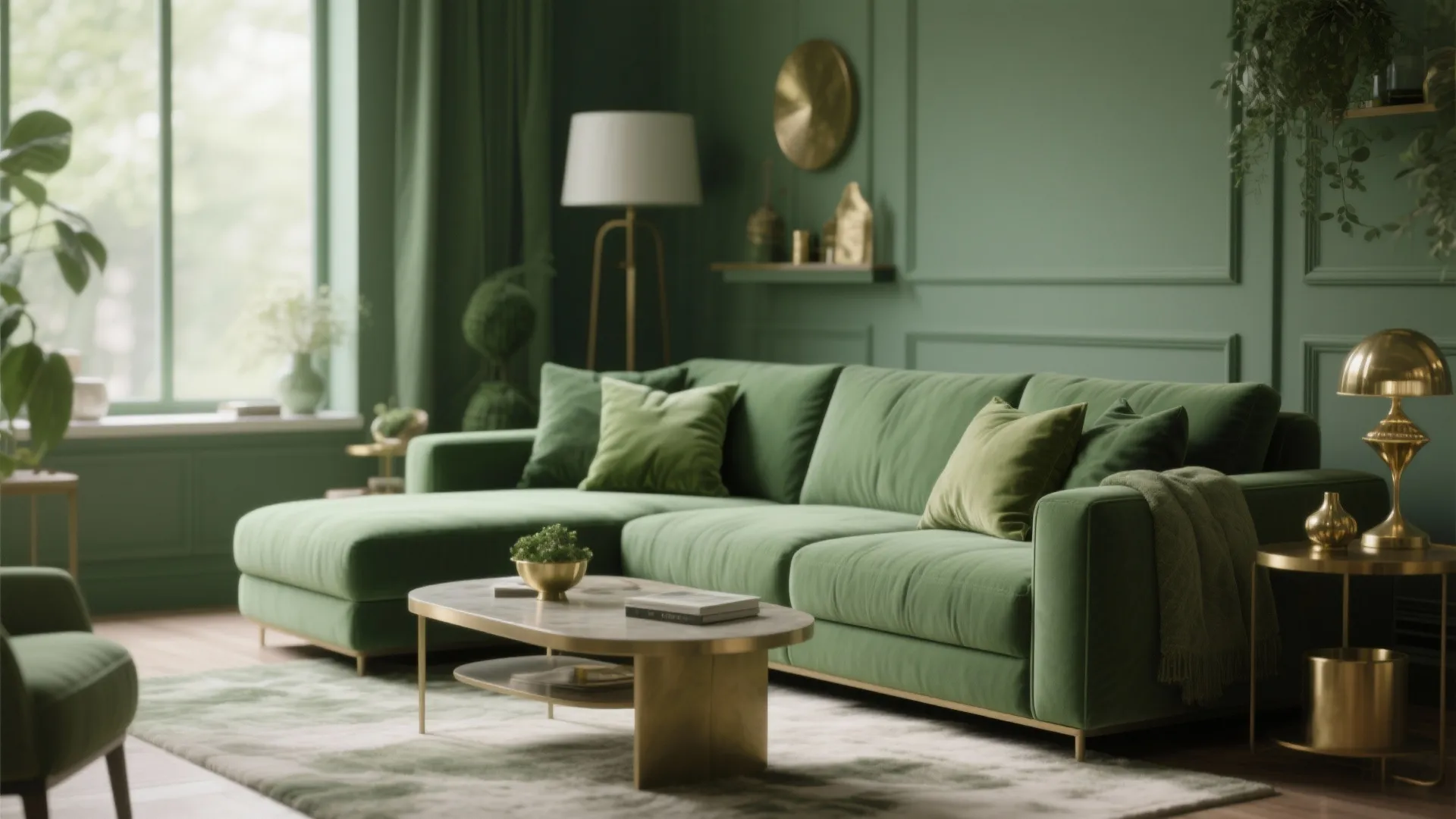 3. Green Couch with Monochromatic Layers