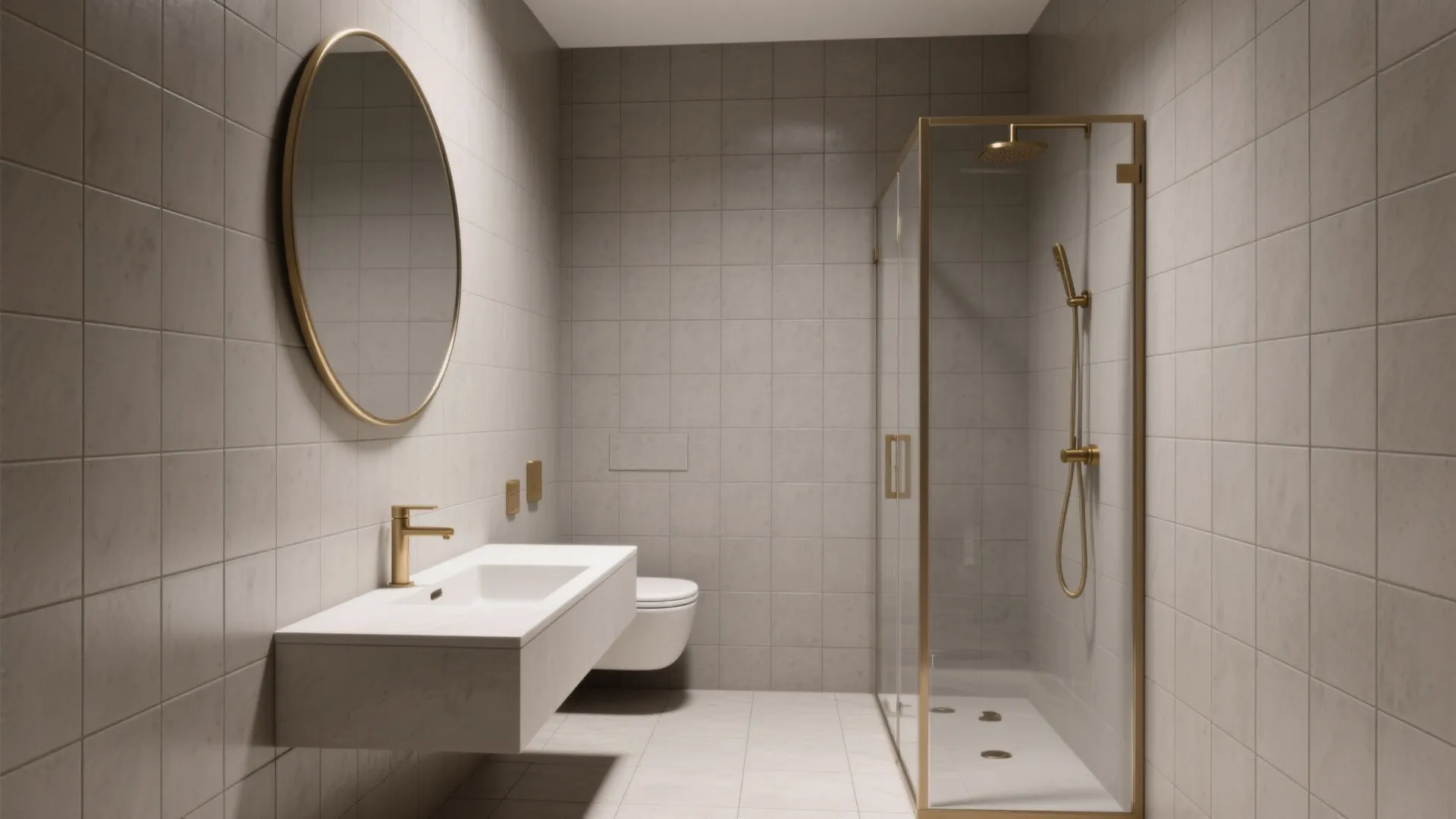 Monochrome Grid to Calm a Compact Bath