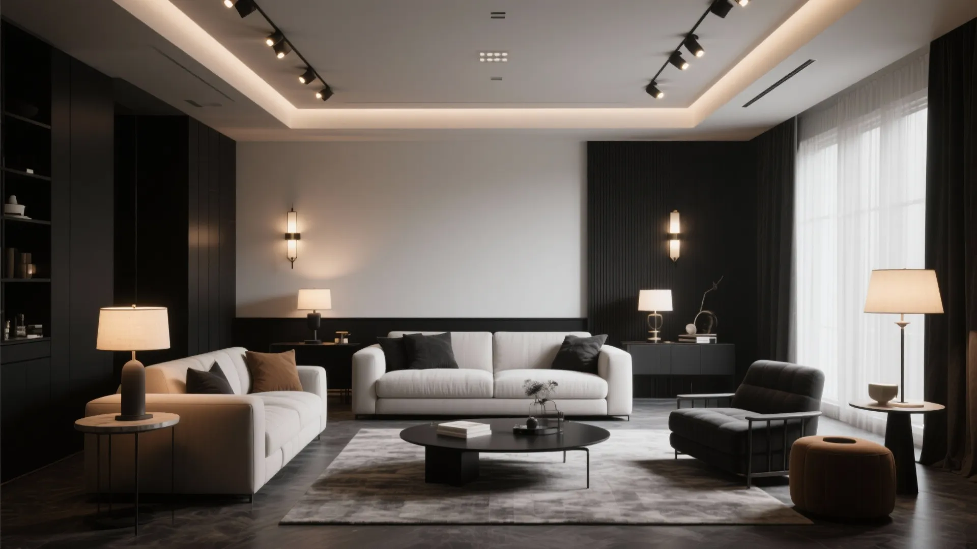 5. Monochrome Neutrals with Layered Lighting