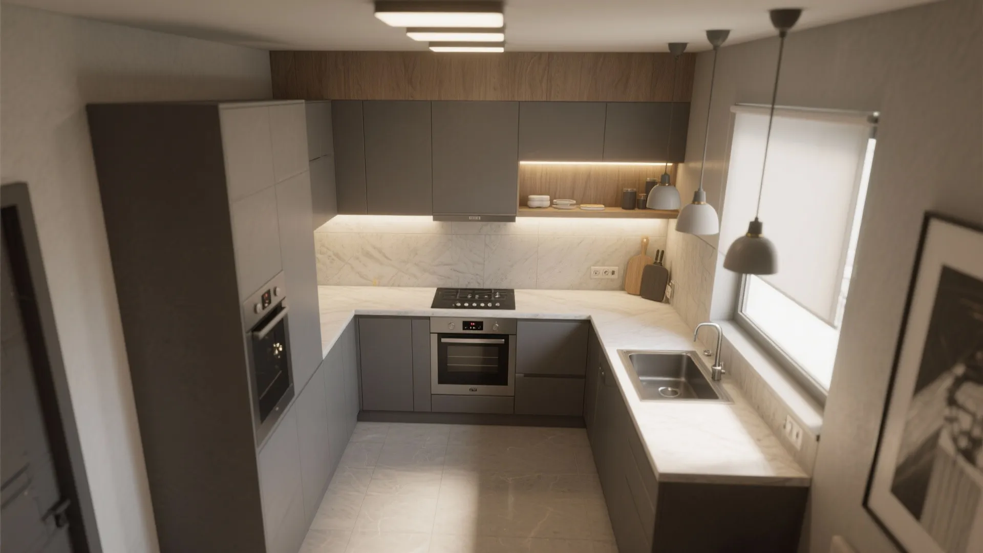 5. Monochrome Warm Gray with Layered Lighting