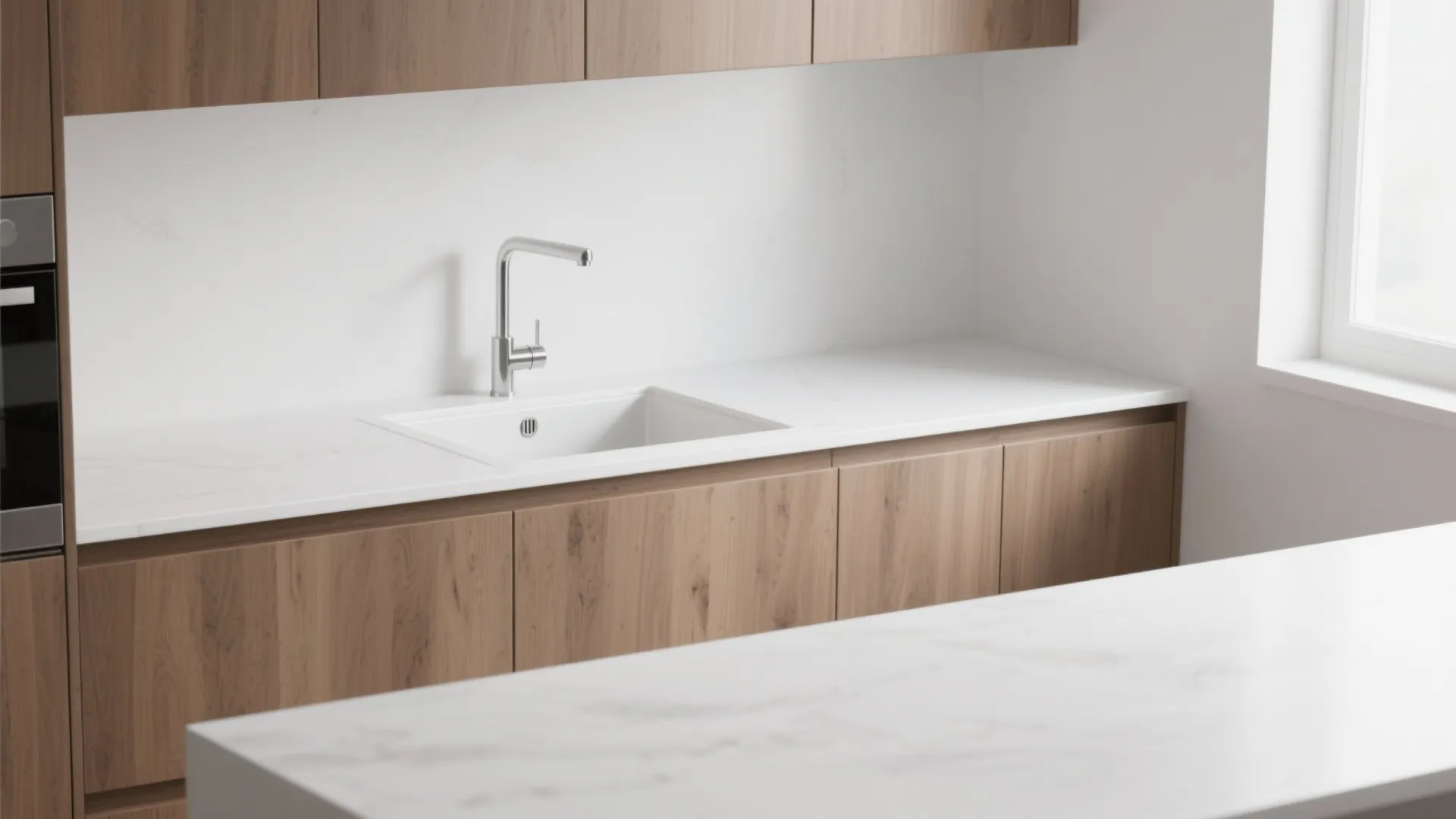 1. Monochrome Minimalism with Warm Wood Accents