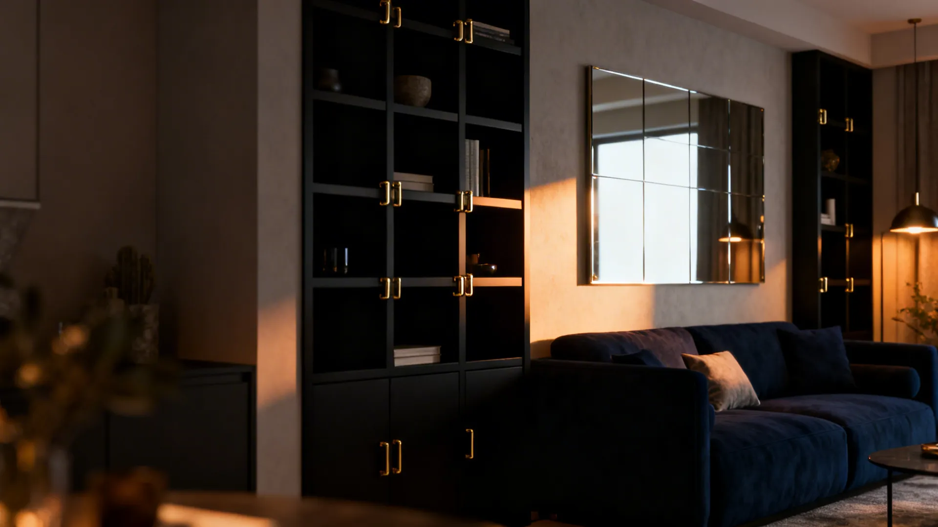 3. Monochrome Drama: Navy, Black, and Brass