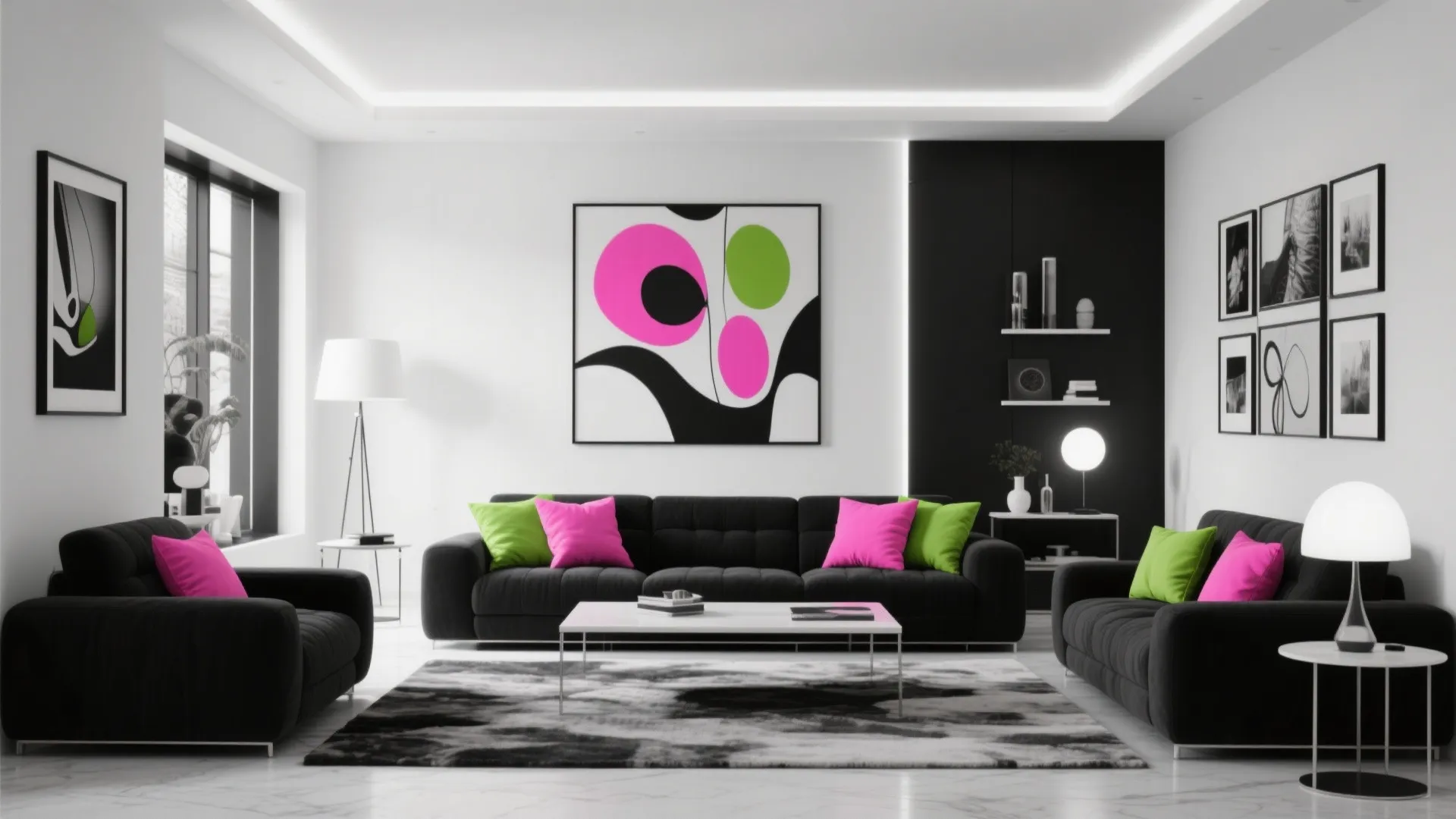 Monochrome with Pink & Green Accents