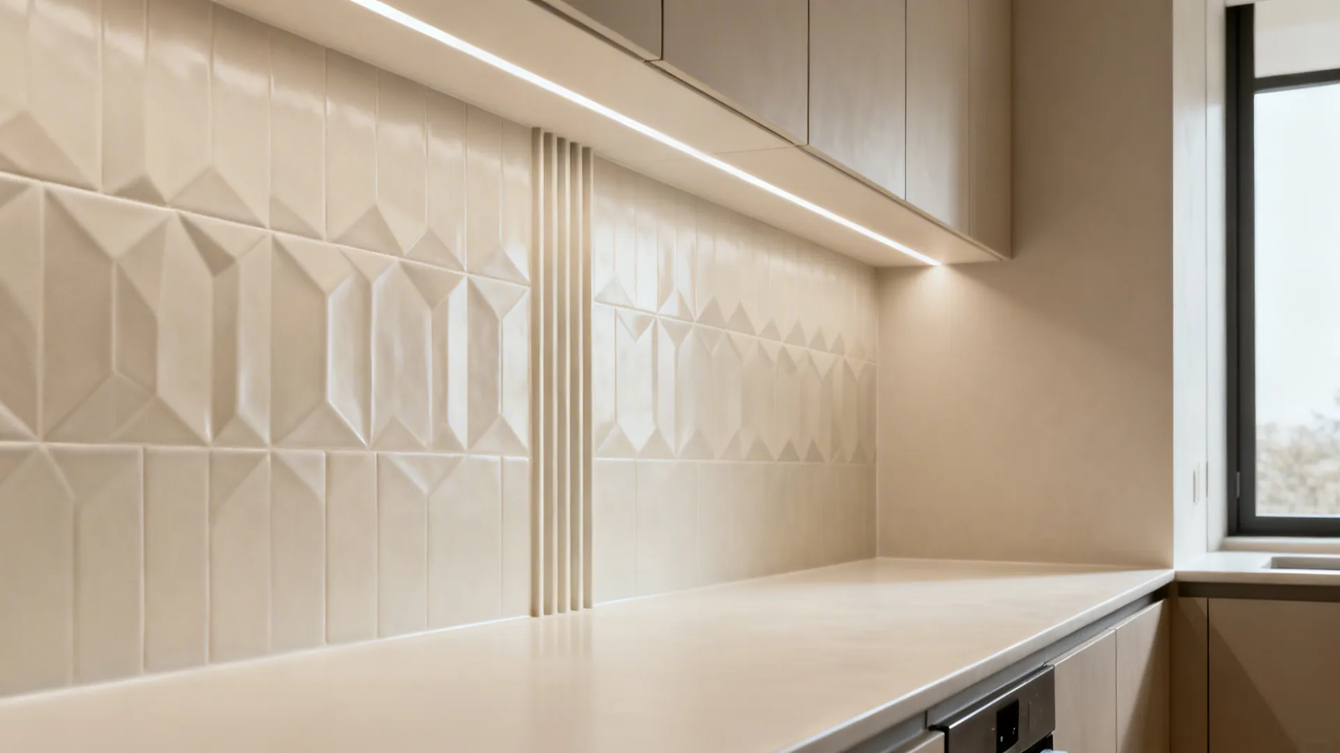 Monochrome platforms with patterned backsplash for focus