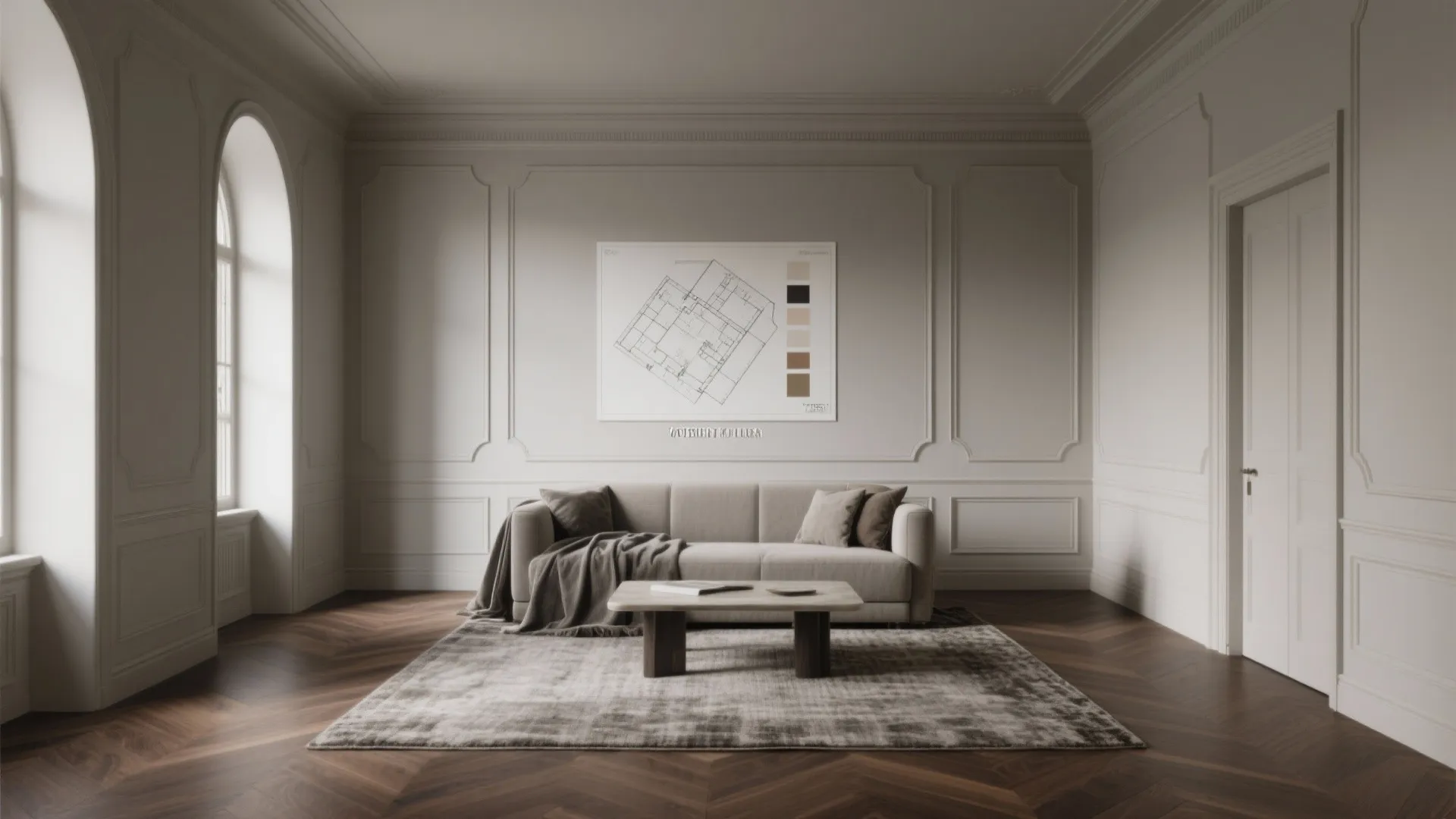 3. High-value monochrome schemes with slightly darker floors